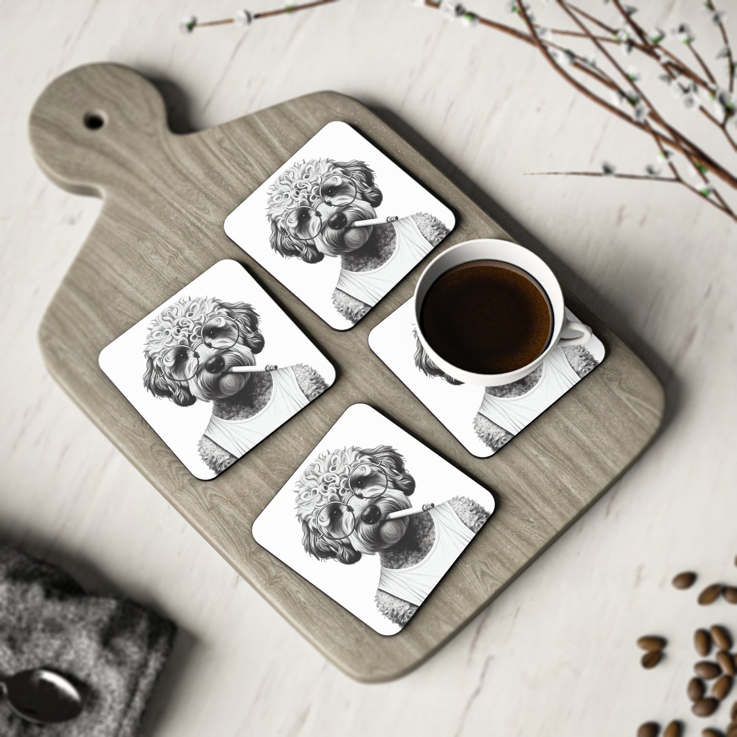 Bad dog coasters in White: Sold as singles or Set of 4 : Round or Square