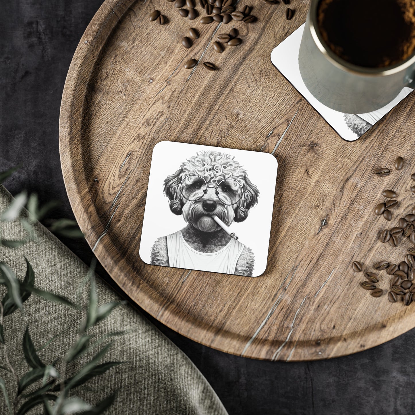 Bad dog coasters in White: Sold as singles or Set of 4 : Round or Square