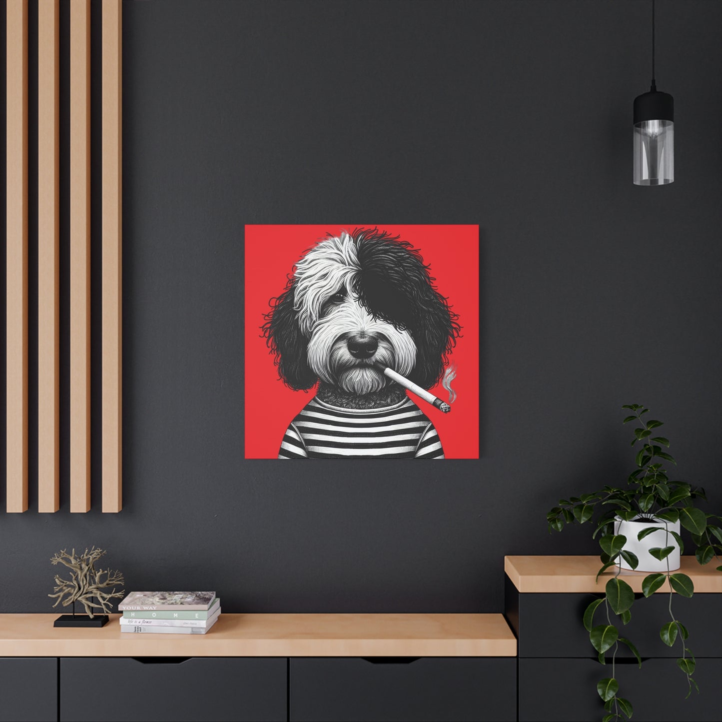 Bad dog Woofy Pesci Art Print on Red