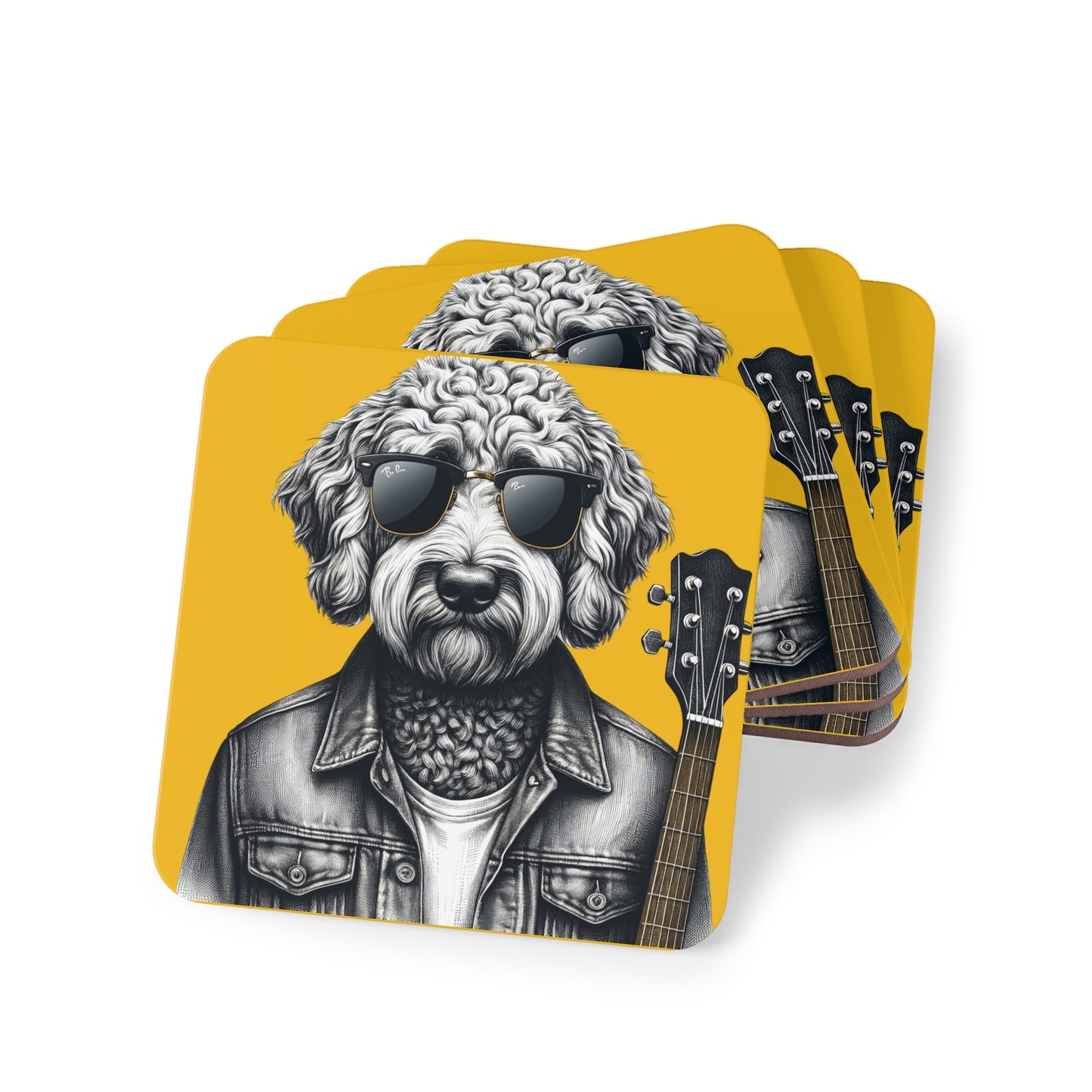 Rockin' Doodle Coasters in Yellow: Sold as singles or Set of 4 : Round or Square