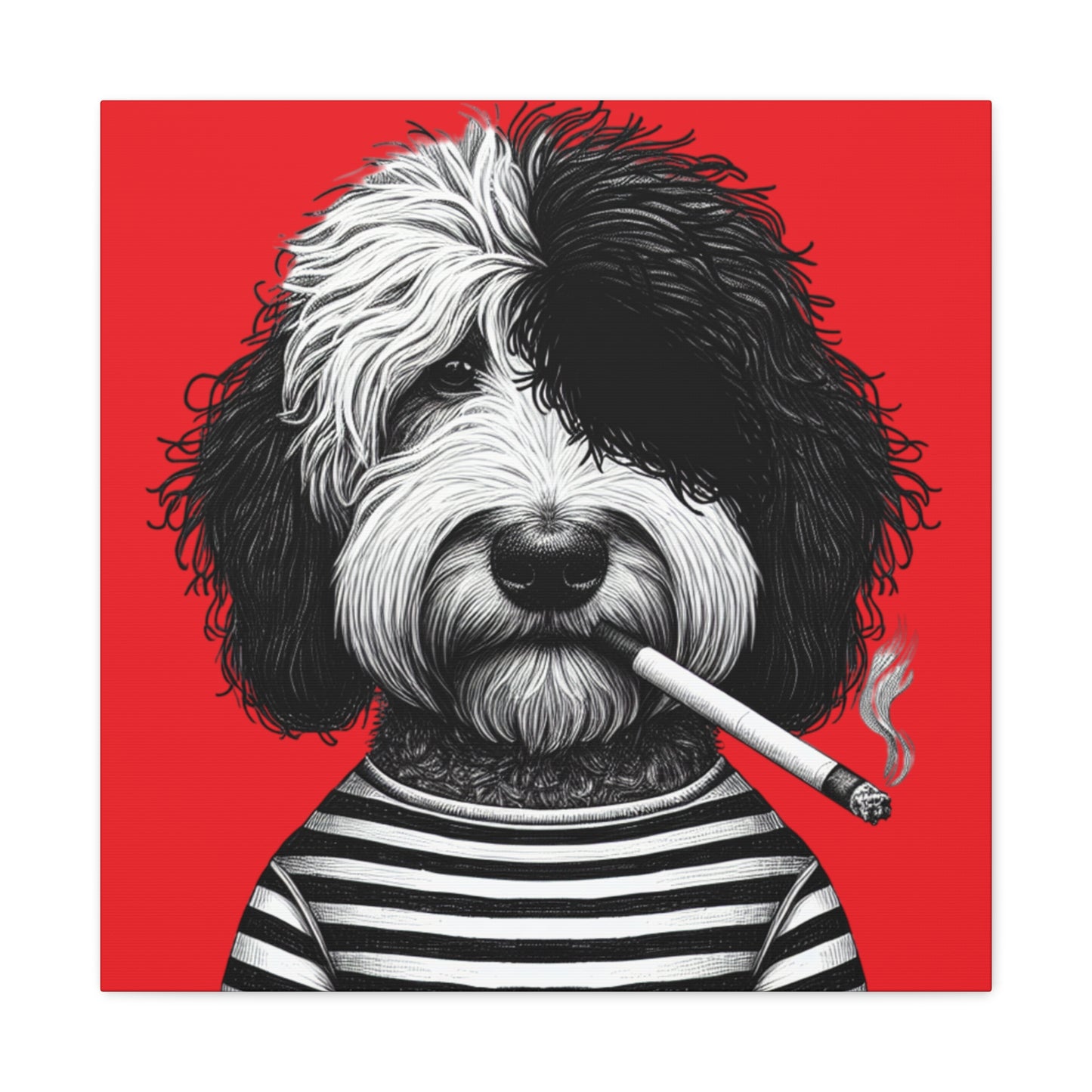 Bad dog Woofy Pesci Art Print on Red