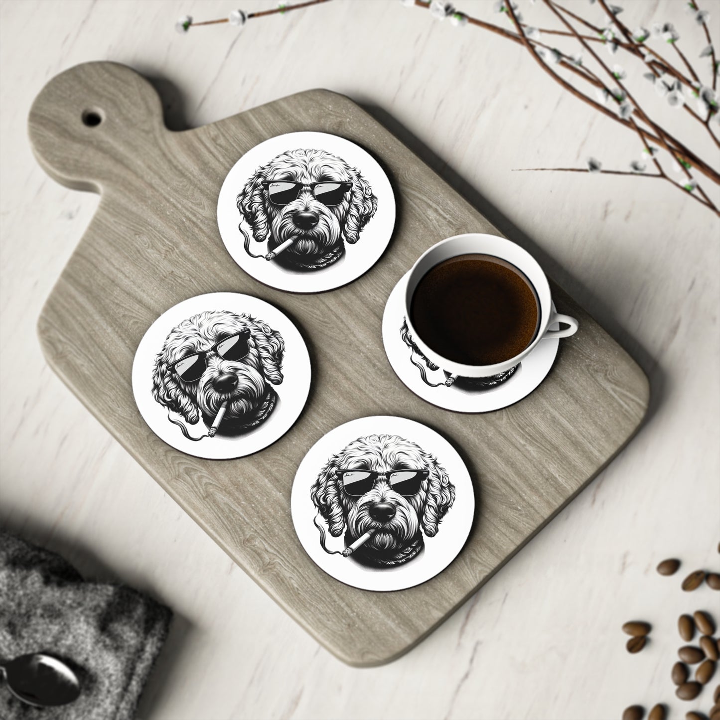 Rockin' Doodle coasters in White: Sold as Singles or Set of 4 : Round or Square