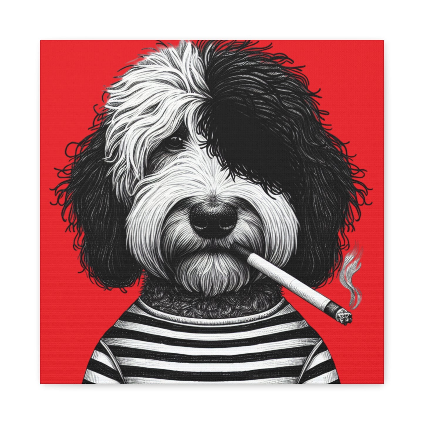 Bad dog Woofy Pesci Art Print on Red