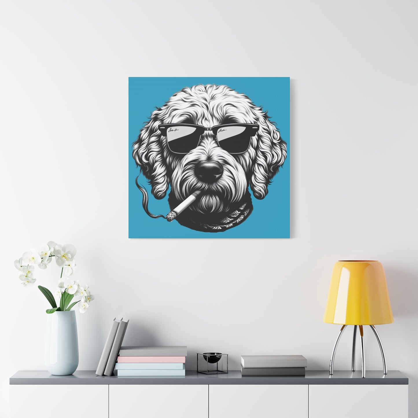 Bad Dog Art Print on Turquoise