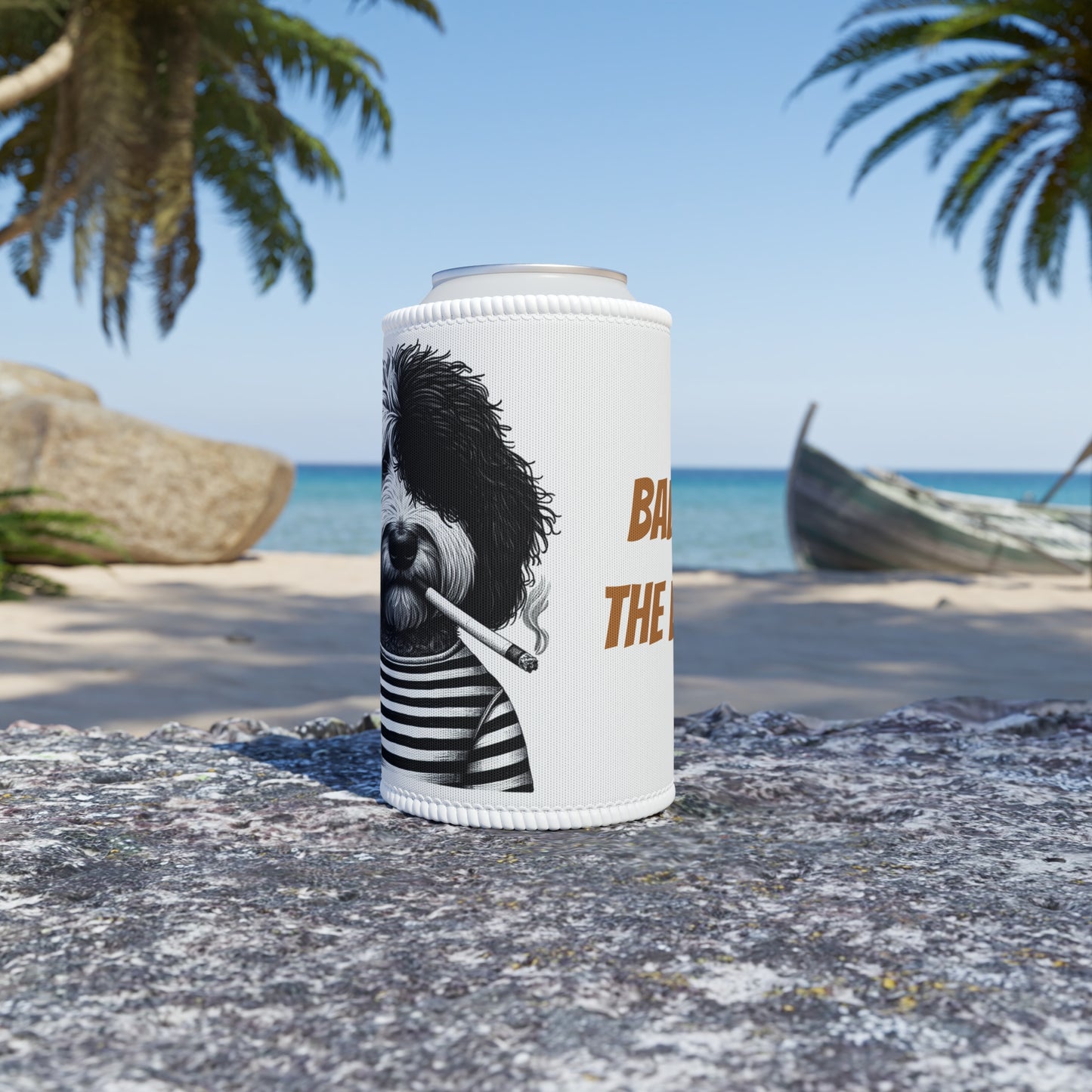 Stubby Holder Bad dog 'Woofy Pesci' in White - Buffoodle Designs