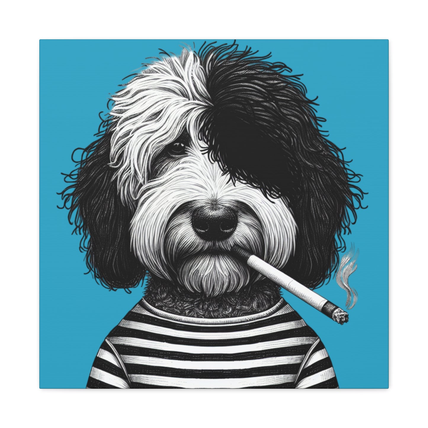 Bad dog Woofy Pesci Art Print on Turquoise