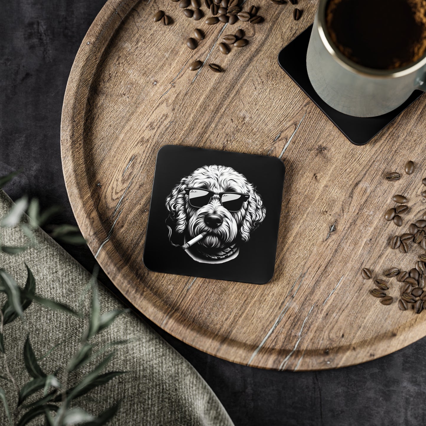 Bad Dog coasters in Black: Sold as Singles or Set of 4 : Round or Square