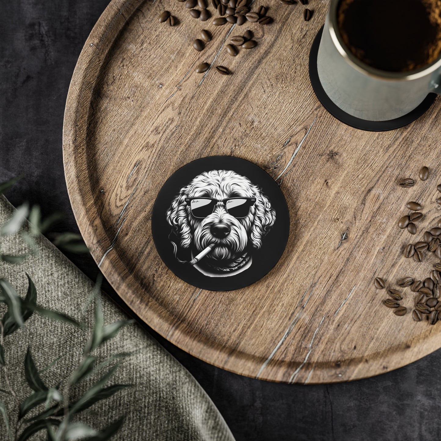 Bad Dog coasters in Black: Sold as Singles or Set of 4 : Round or Square