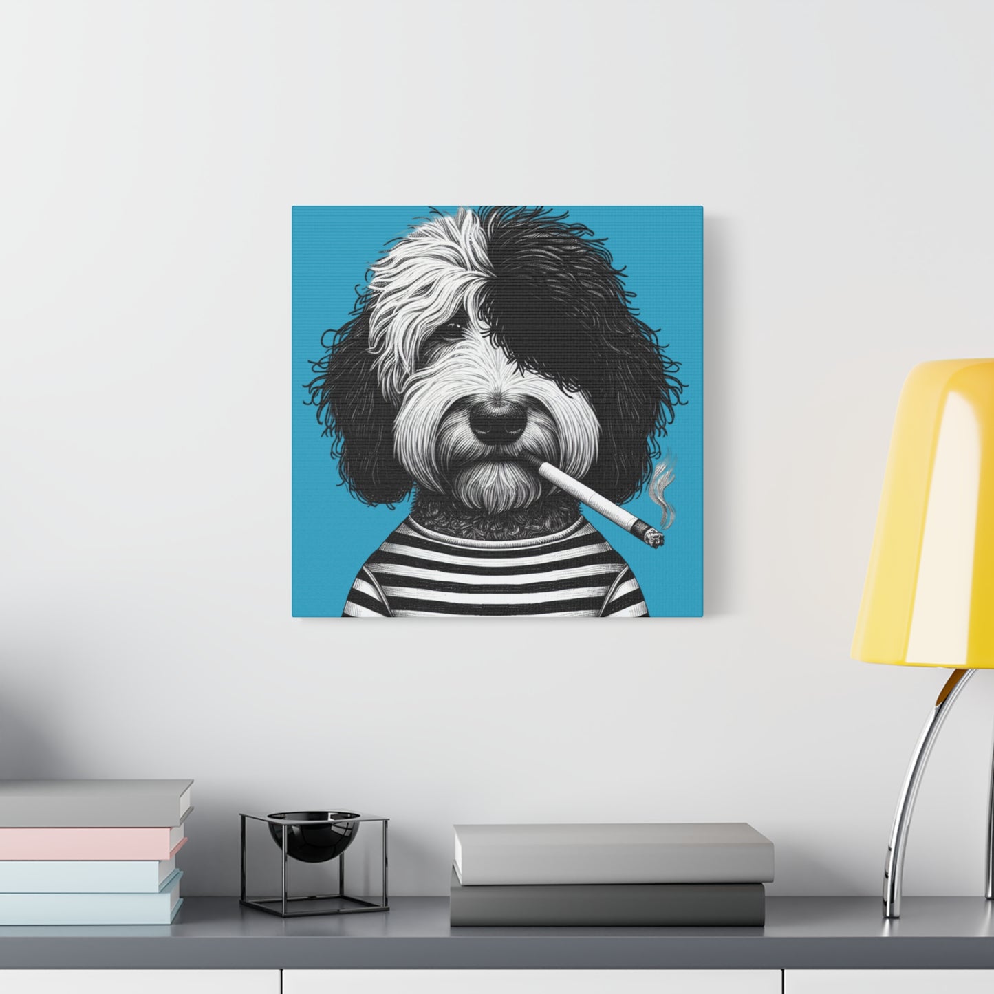 Bad dog Woofy Pesci Art Print on Turquoise