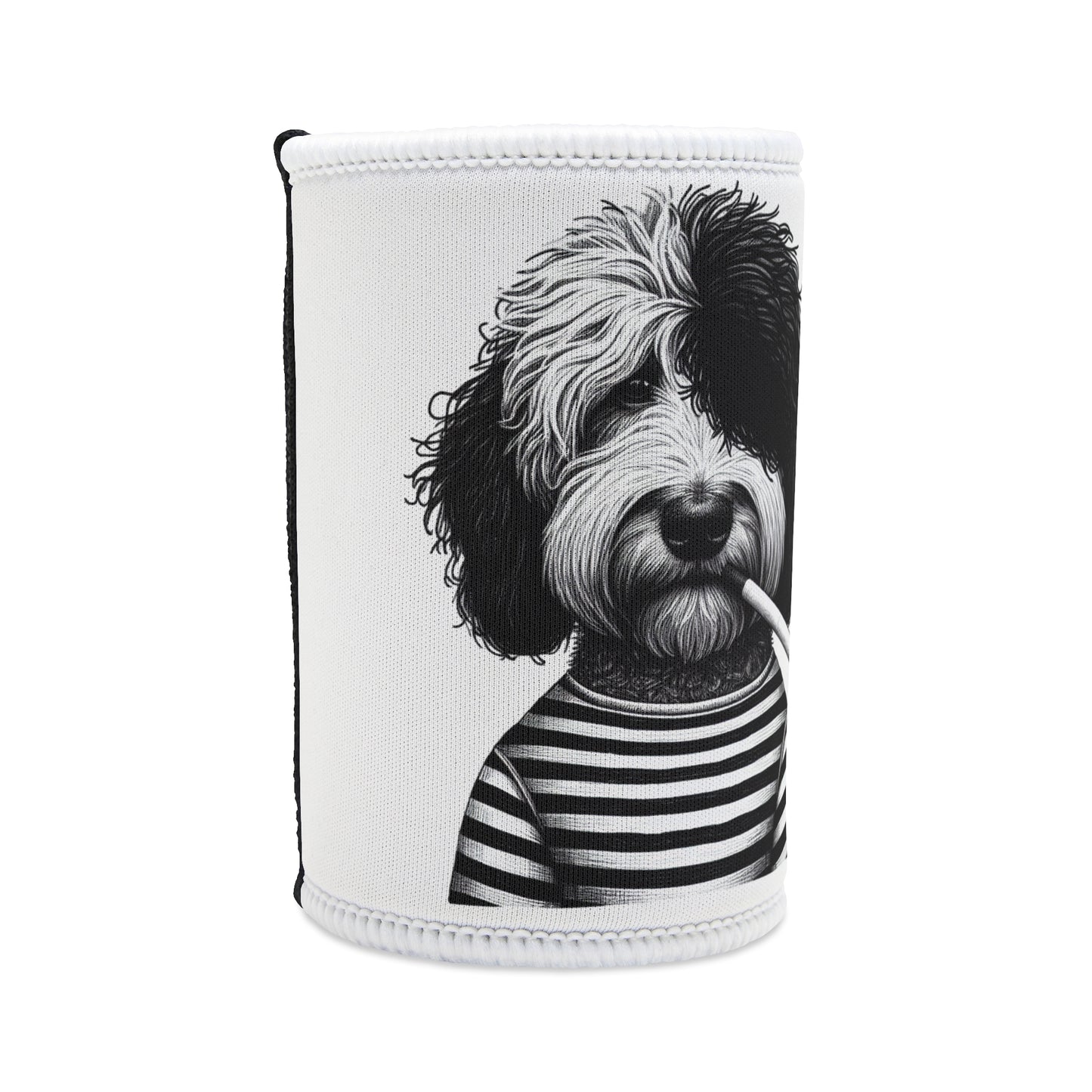 Stubby Holder Bad dog 'Woofy Pesci' in White - Buffoodle Designs