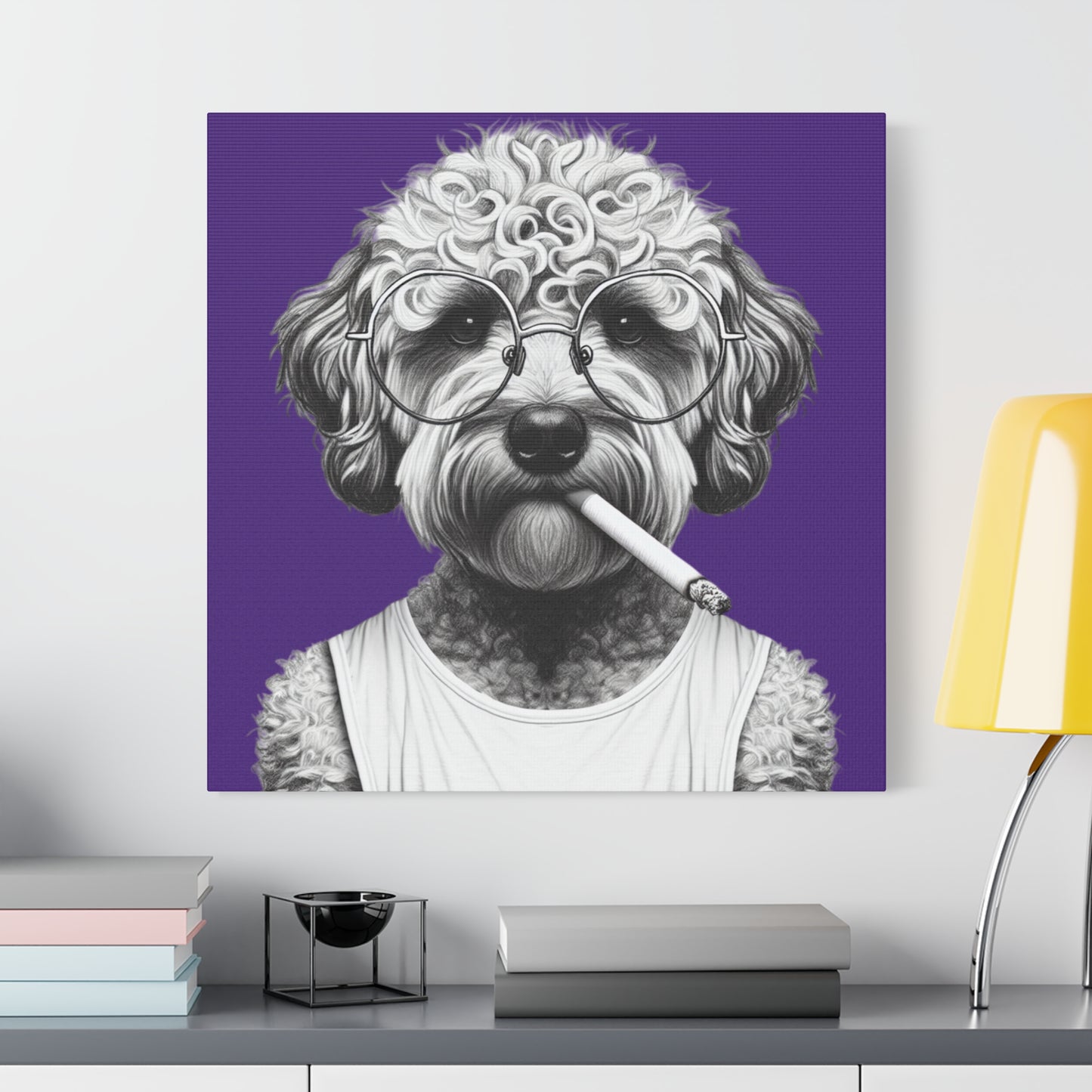 Bad Dog Tony Snarlpano Art Print in Purple