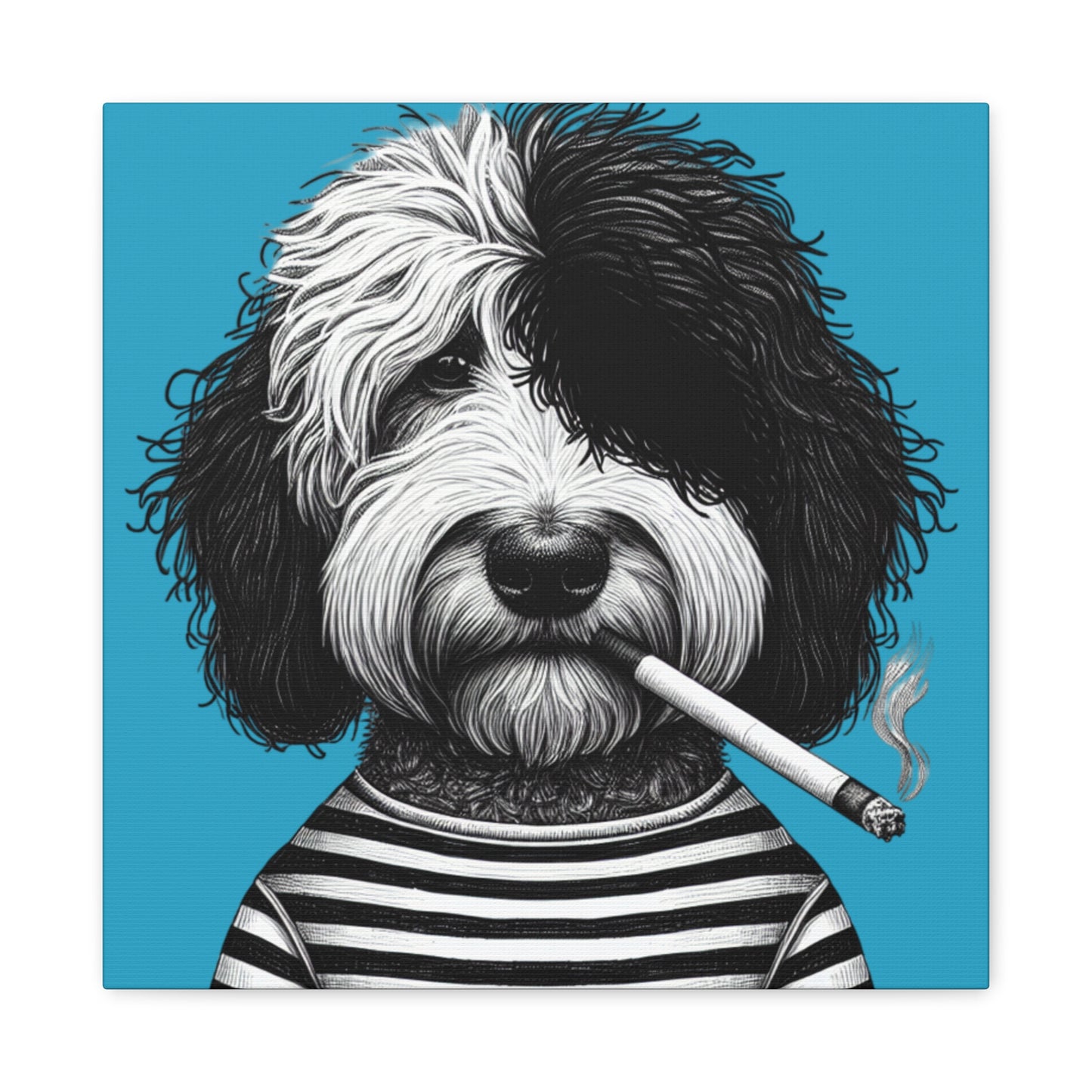Bad dog Woofy Pesci Art Print on Turquoise