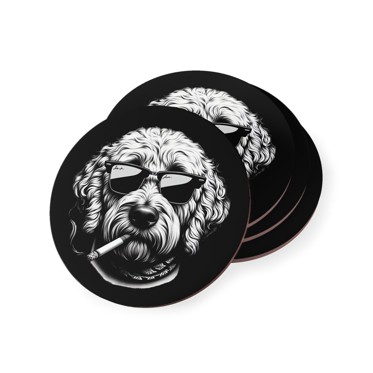 Bad Dog coasters in Black: Sold as Singles or Set of 4 : Round or Square