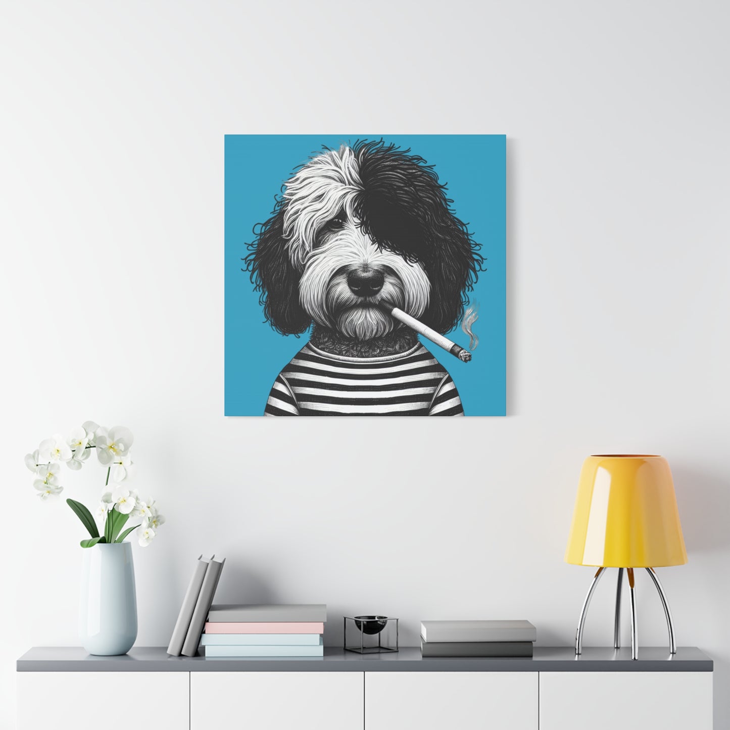 Bad dog Woofy Pesci Art Print on Turquoise