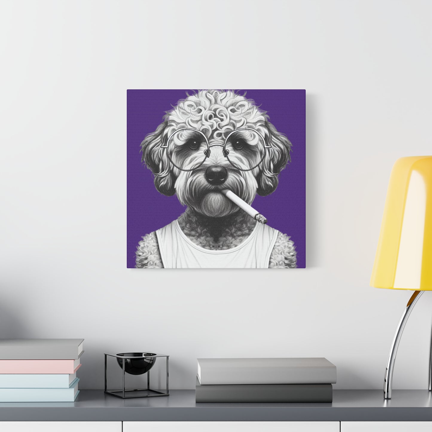Bad Dog Tony Snarlpano Art Print in Purple