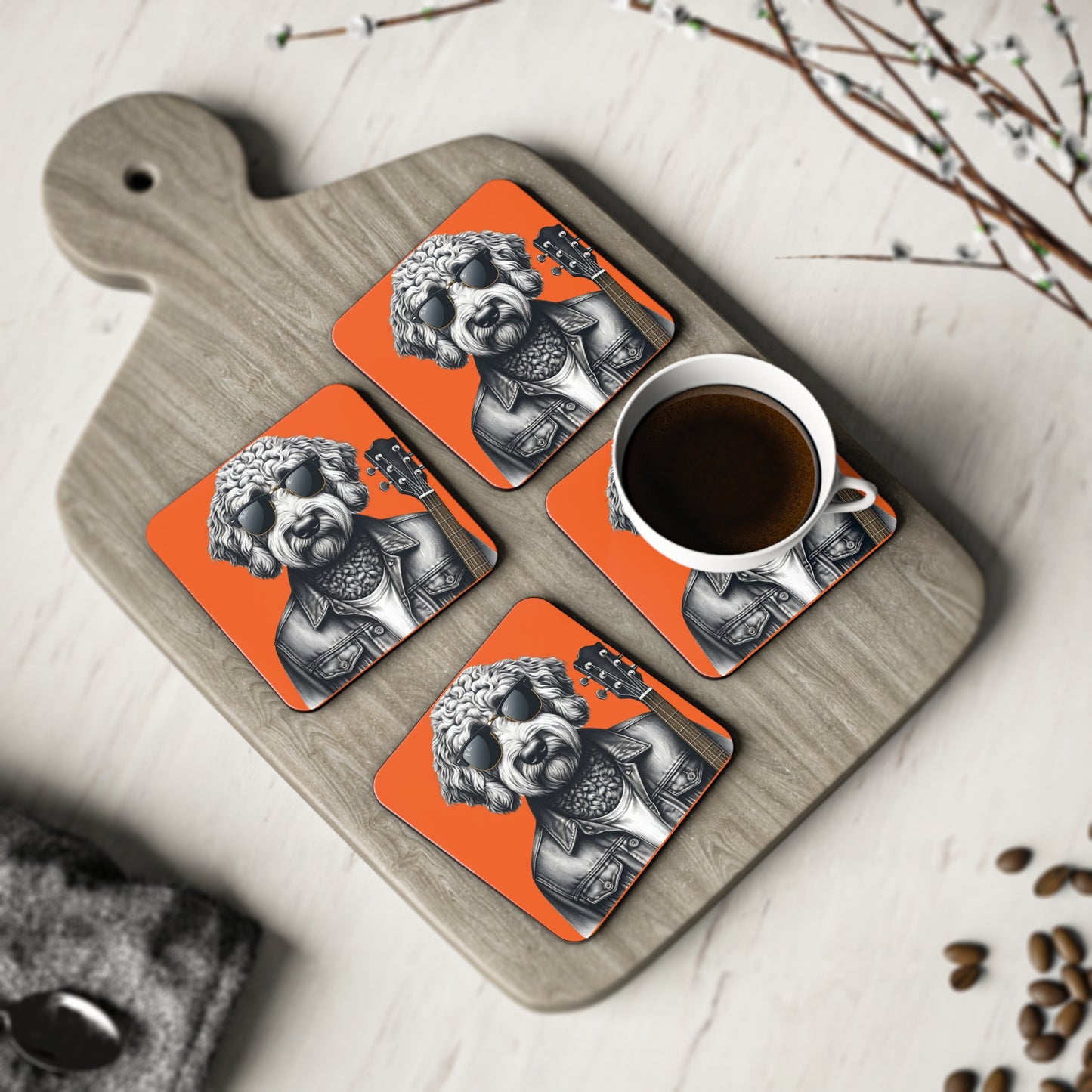 Rockin' Doodle Coasters: Sold as singles or Set of 4 : Round or Square