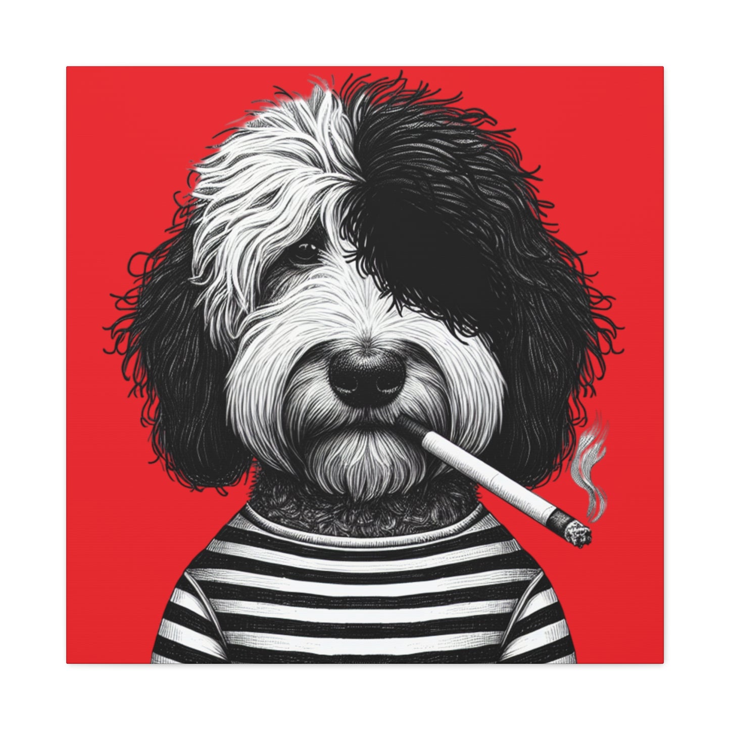 Bad dog Woofy Pesci Art Print on Red