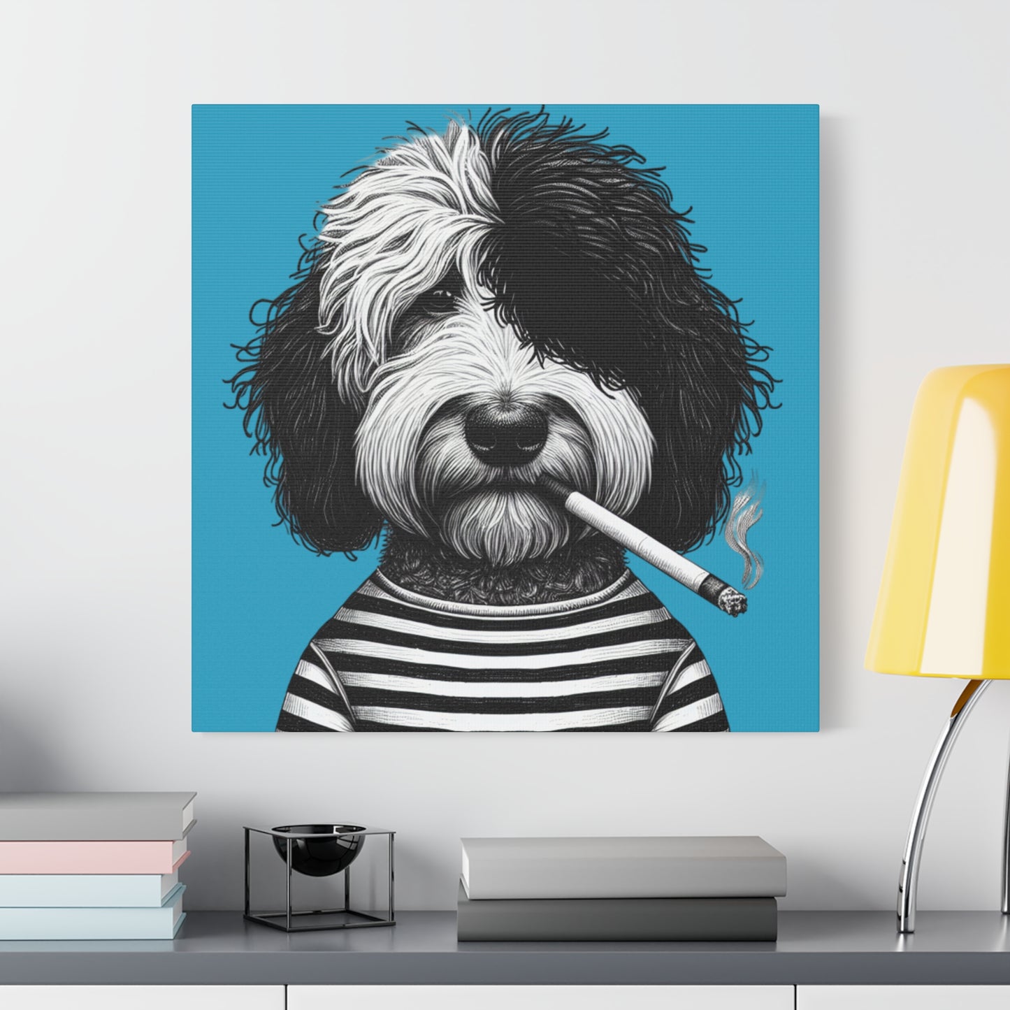 Bad dog Woofy Pesci Art Print on Turquoise