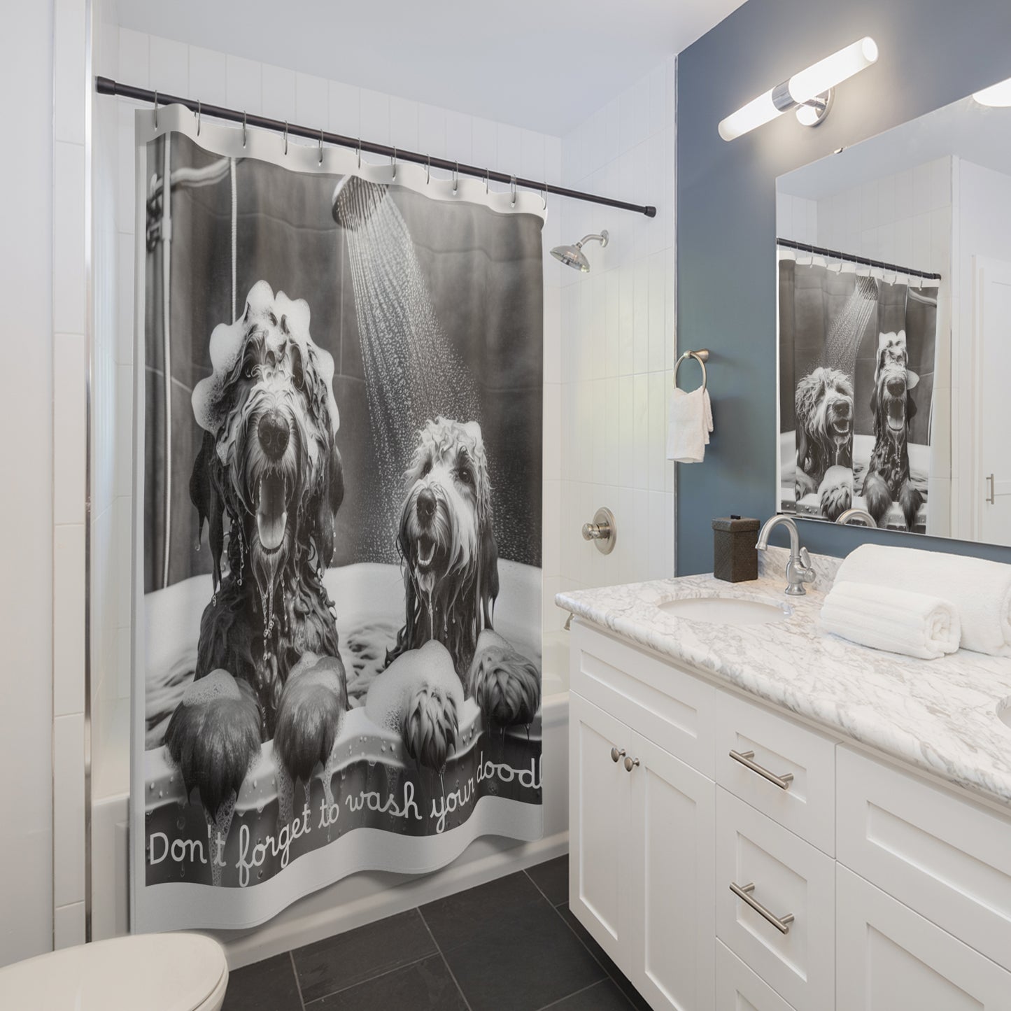 Shower Curtain - Wash your doodle - Buffoodle Designs