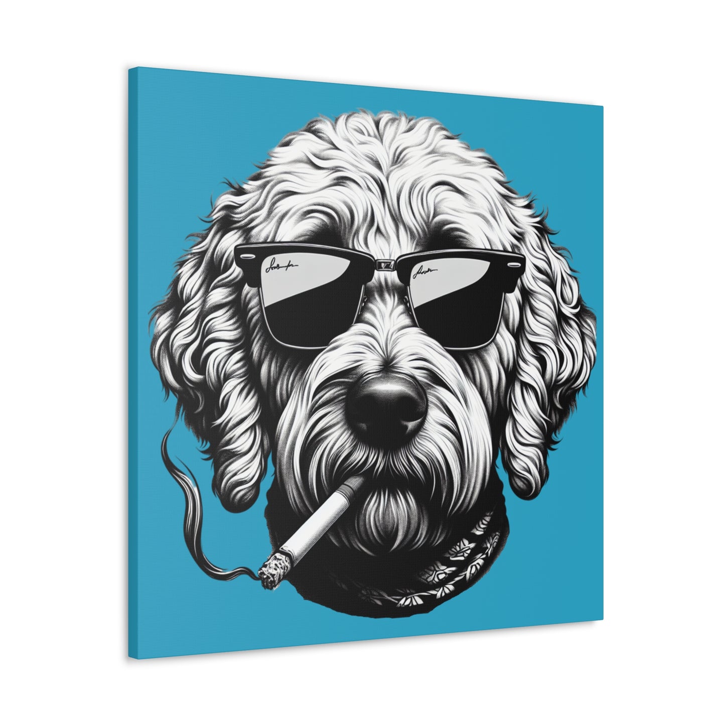 Bad Dog Art Print on Turquoise