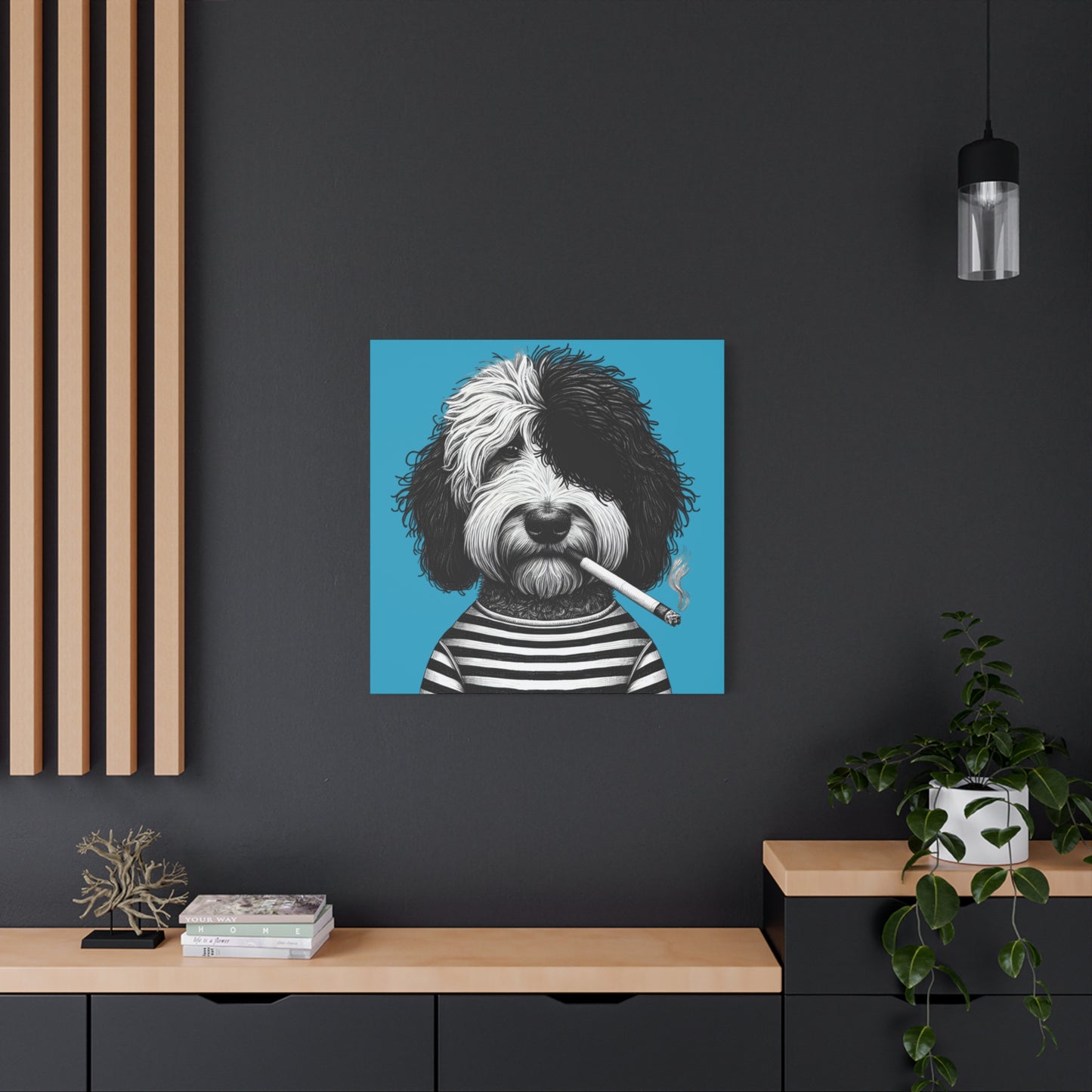 Bad dog Woofy Pesci Art Print on Turquoise