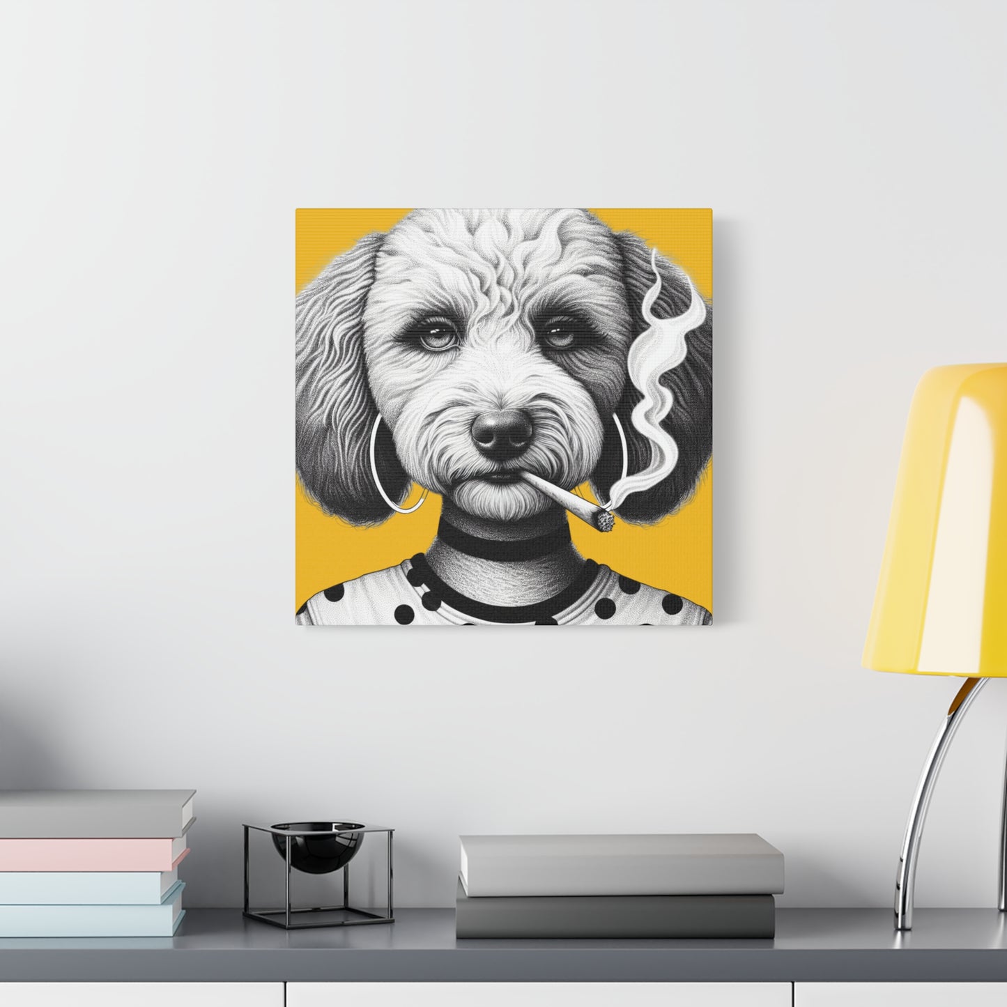 Bad Dog Snarli Quinn Art Print in Yellow