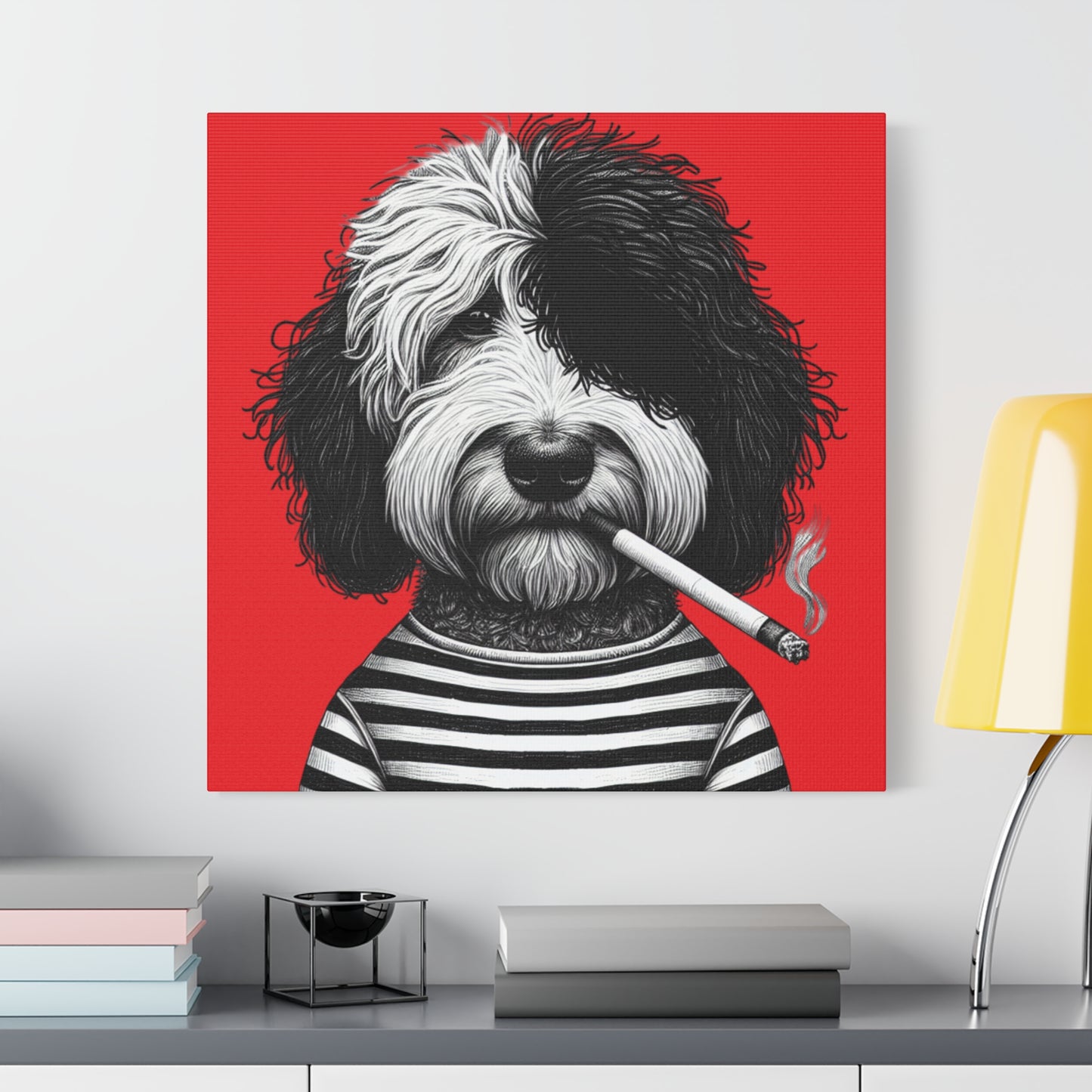 Bad dog Woofy Pesci Art Print on Red