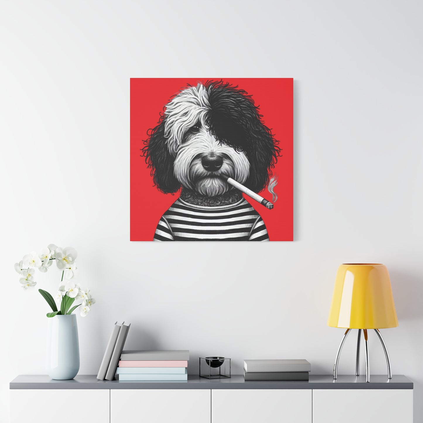 Bad dog Woofy Pesci Art Print on Red