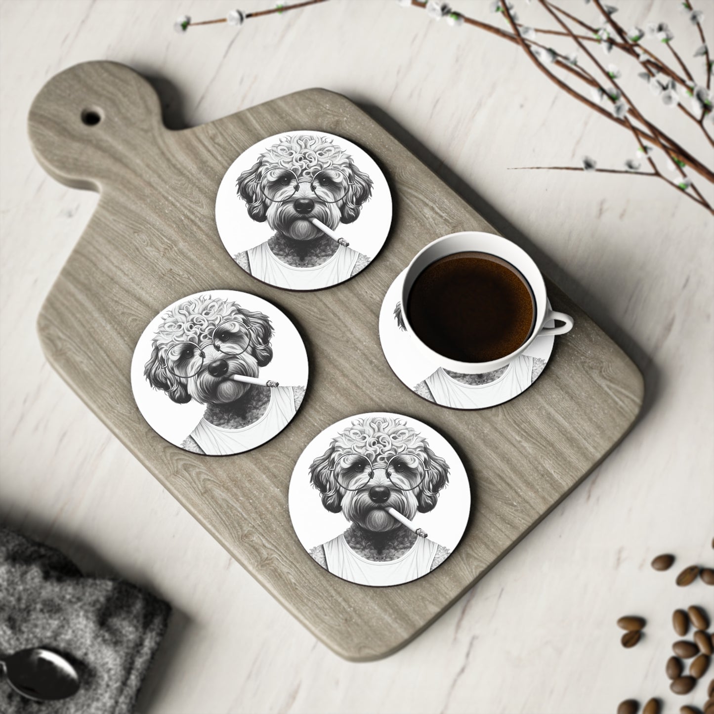 Bad dog coasters in White: Sold as singles or Set of 4 : Round or Square