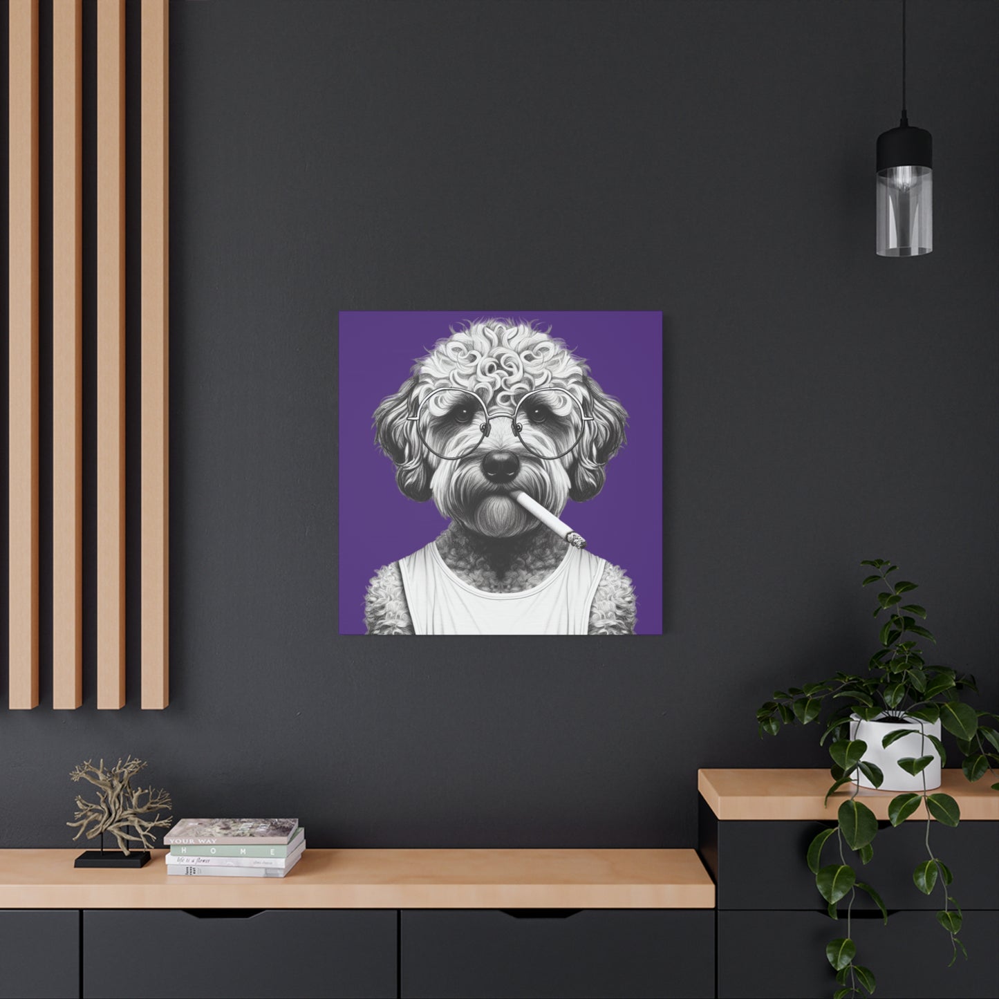 Bad Dog Tony Snarlpano Art Print in Purple