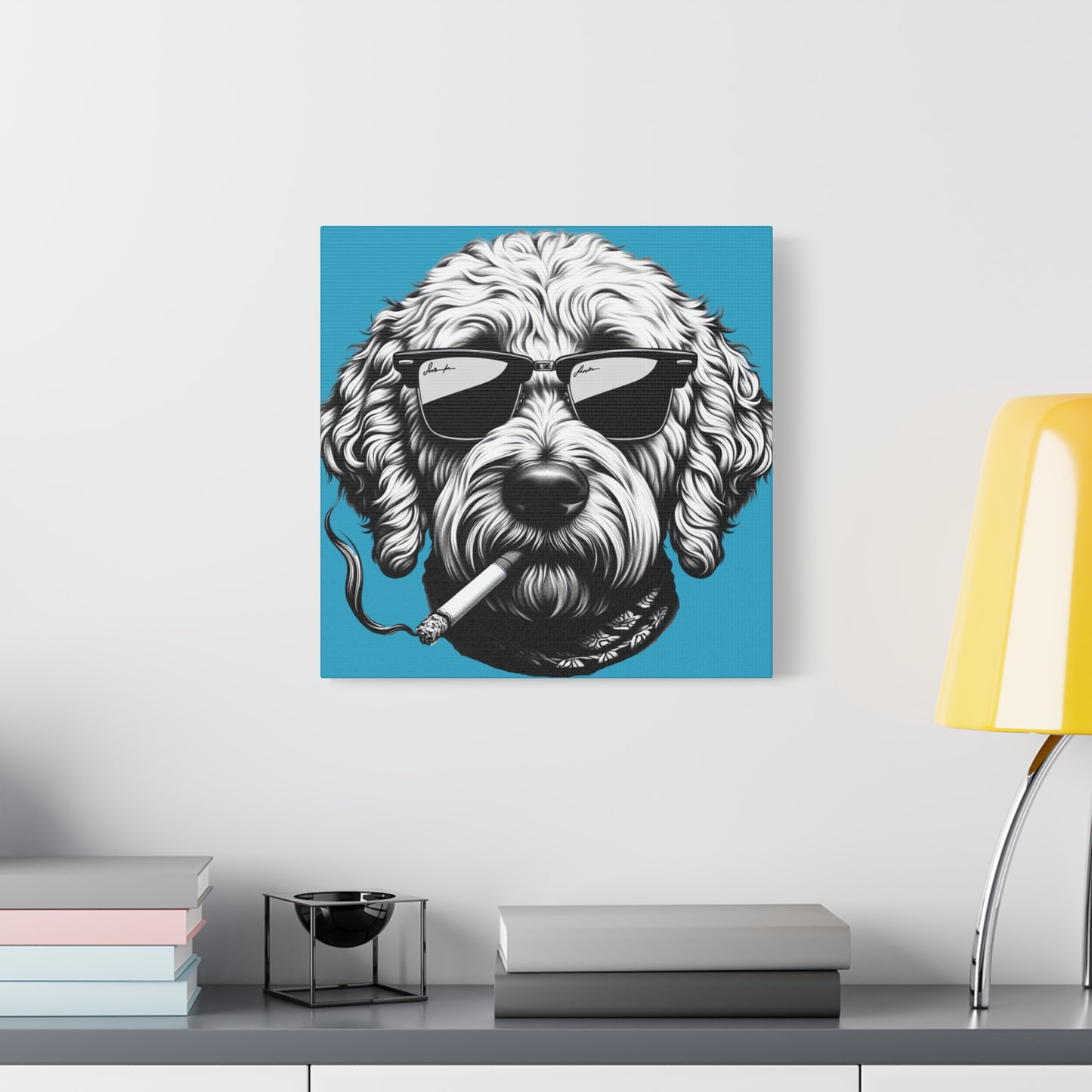 Bad Dog Art Print on Turquoise