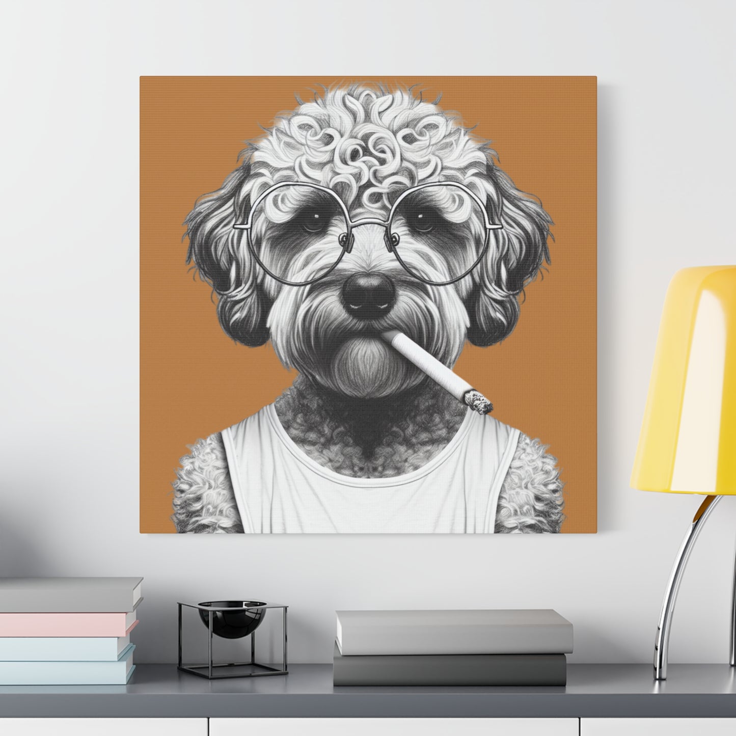 Bad Dog Tony Snarlpano Art Print on Brown