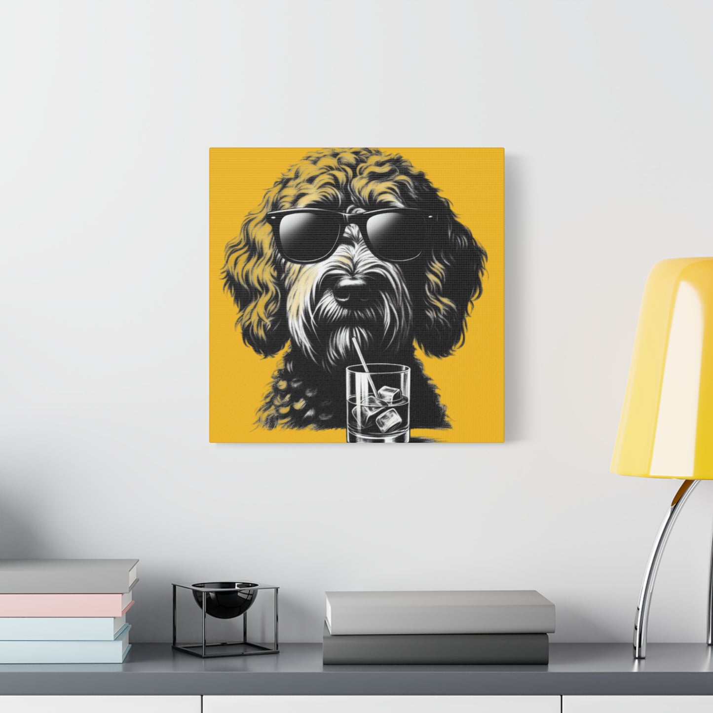 Bad Dog Art Print on yellow