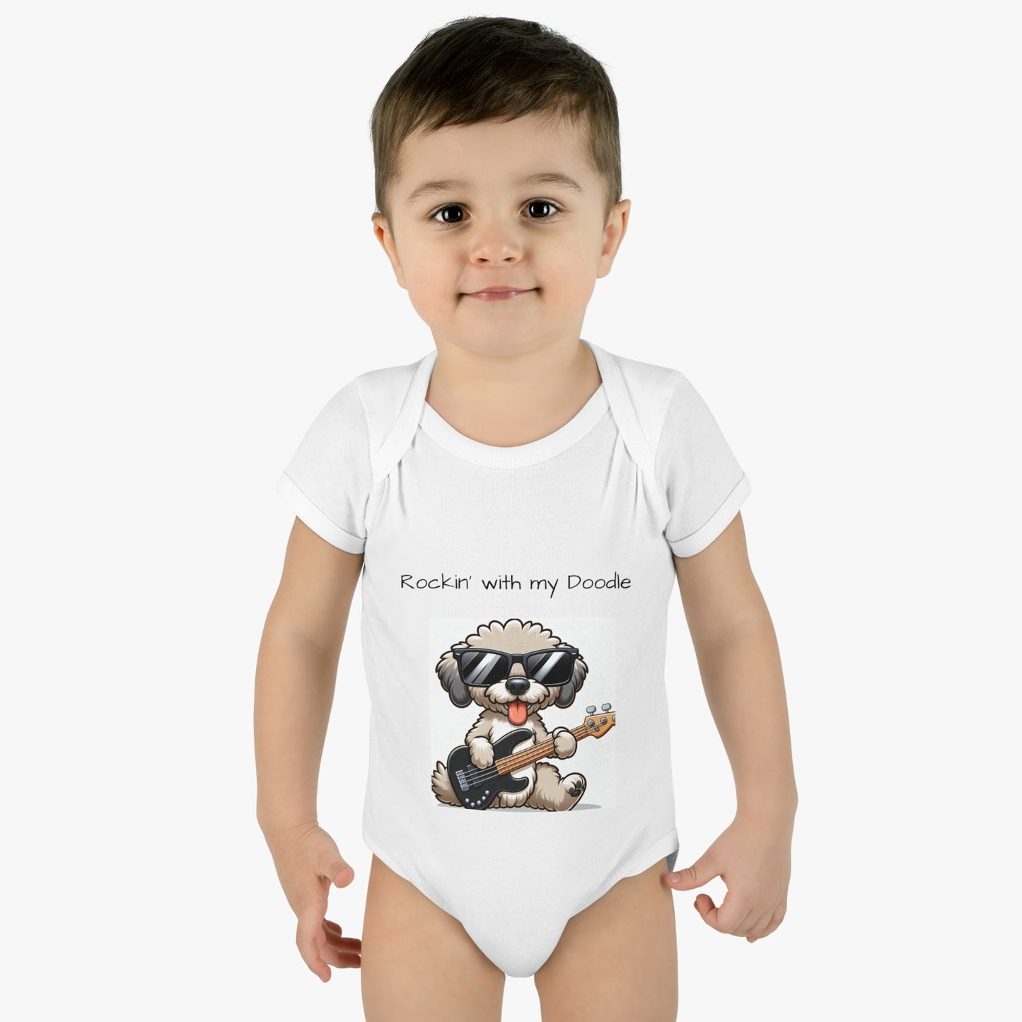 Cute Baby Bodysuit Rockin' with my Doodle Dog - Buffoodle Designs