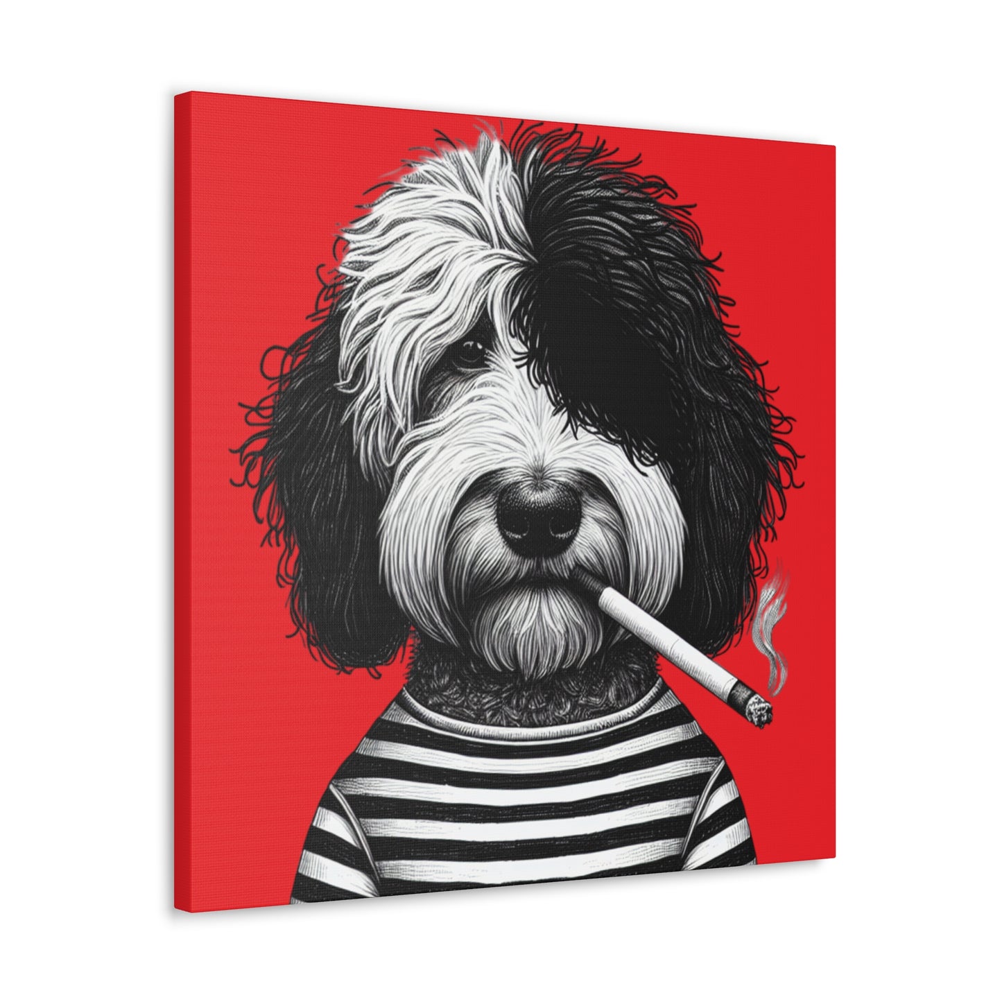 Bad dog Woofy Pesci Art Print on Red