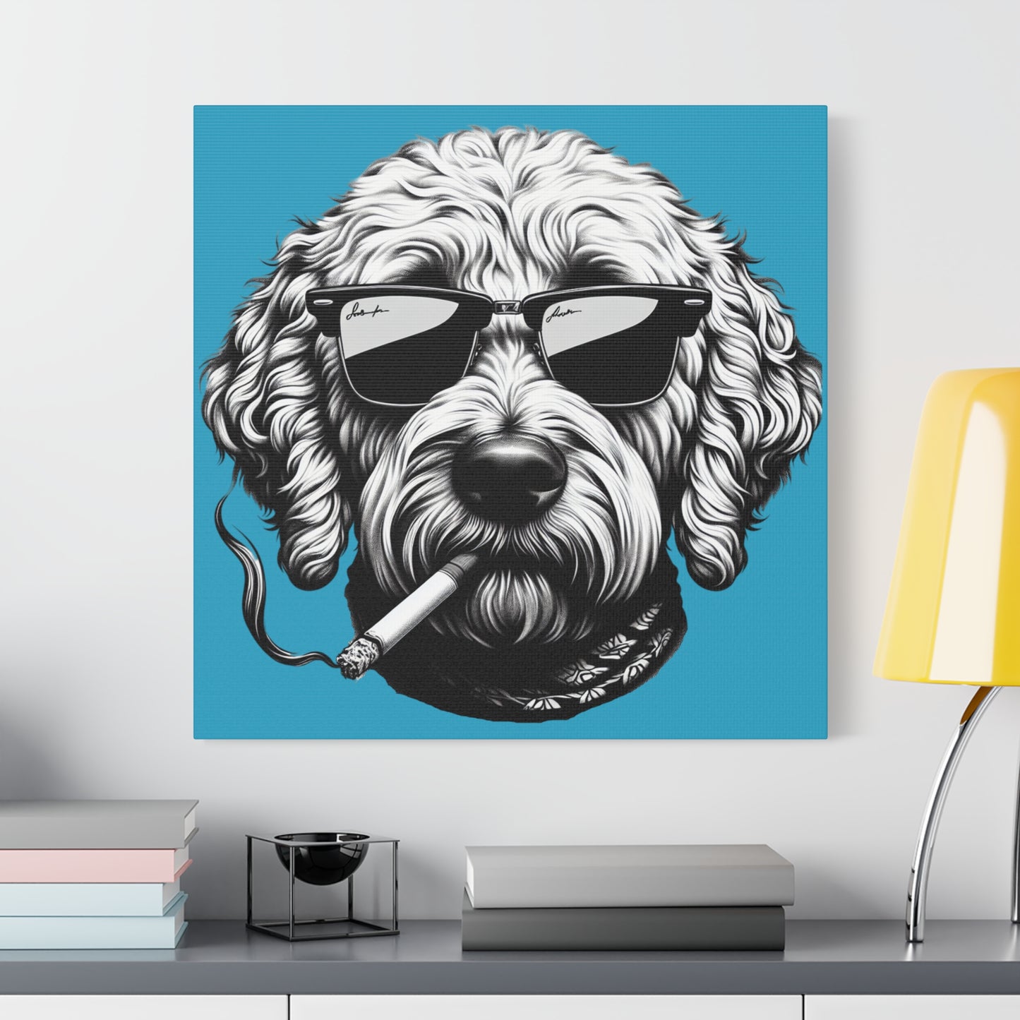 Bad Dog Art Print on Turquoise