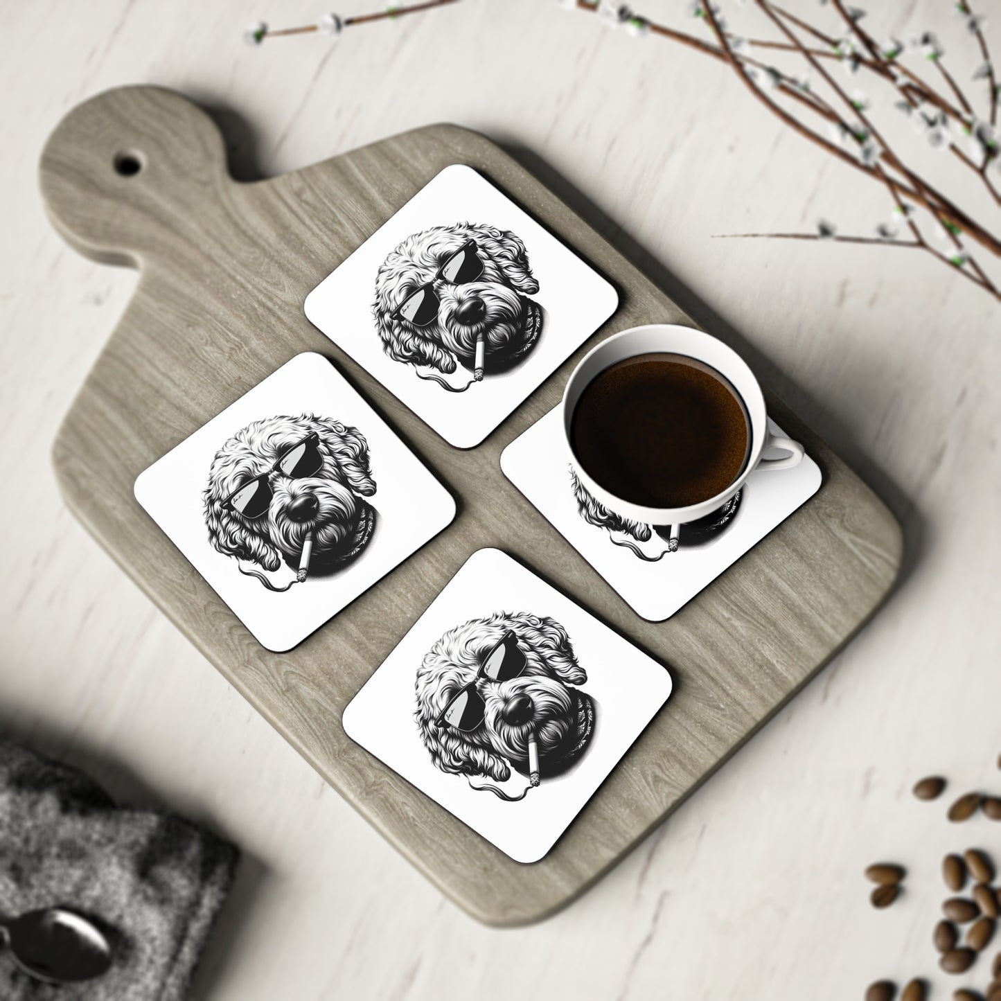 Rockin' Doodle coasters in White: Sold as Singles or Set of 4 : Round or Square