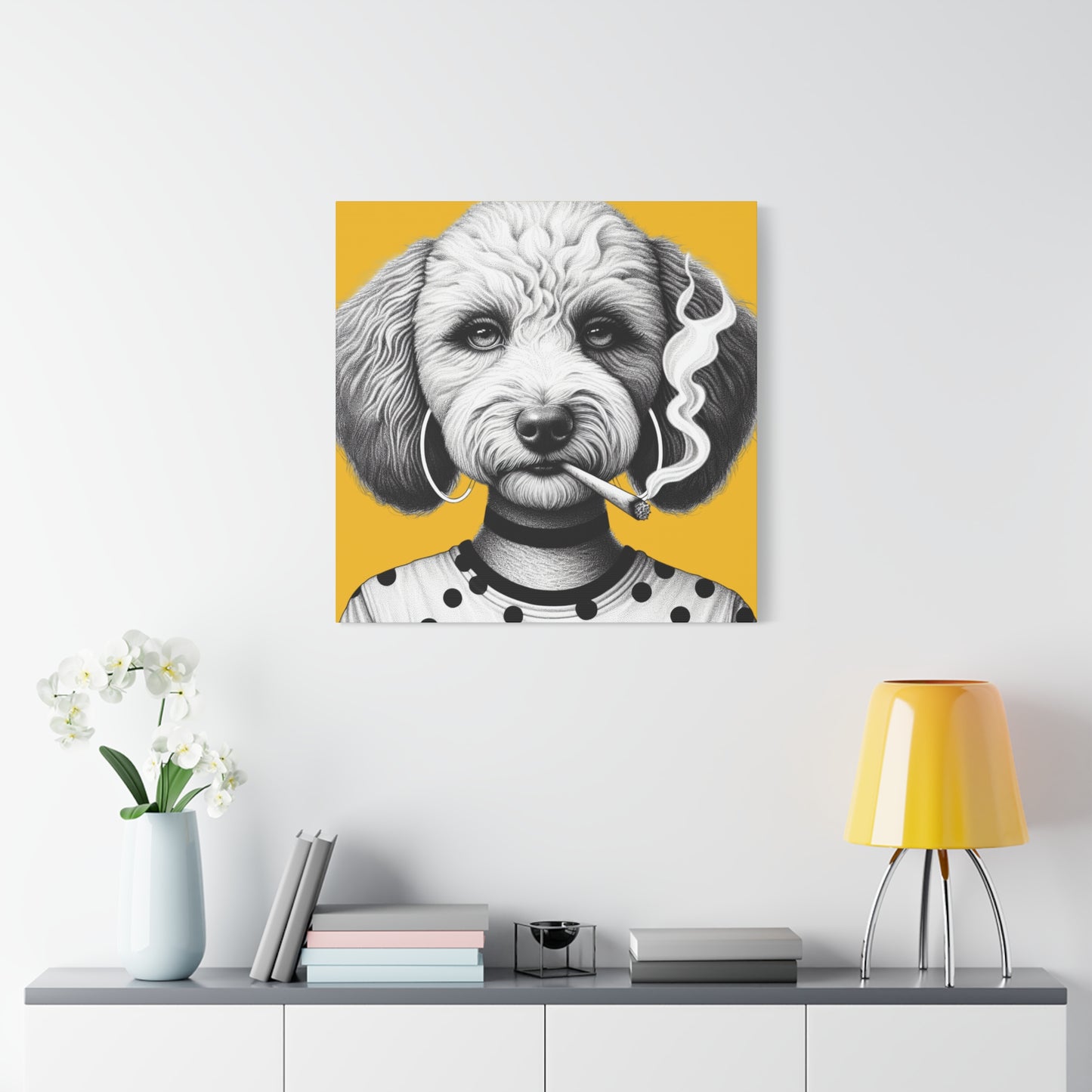 Bad Dog Snarli Quinn Art Print in Yellow