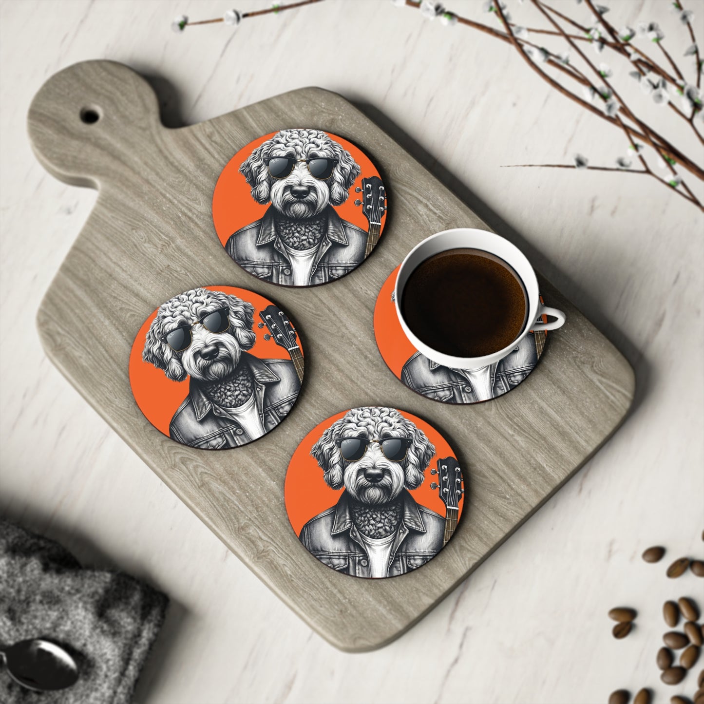 Rockin' Doodle Coasters: Sold as singles or Set of 4 : Round or Square