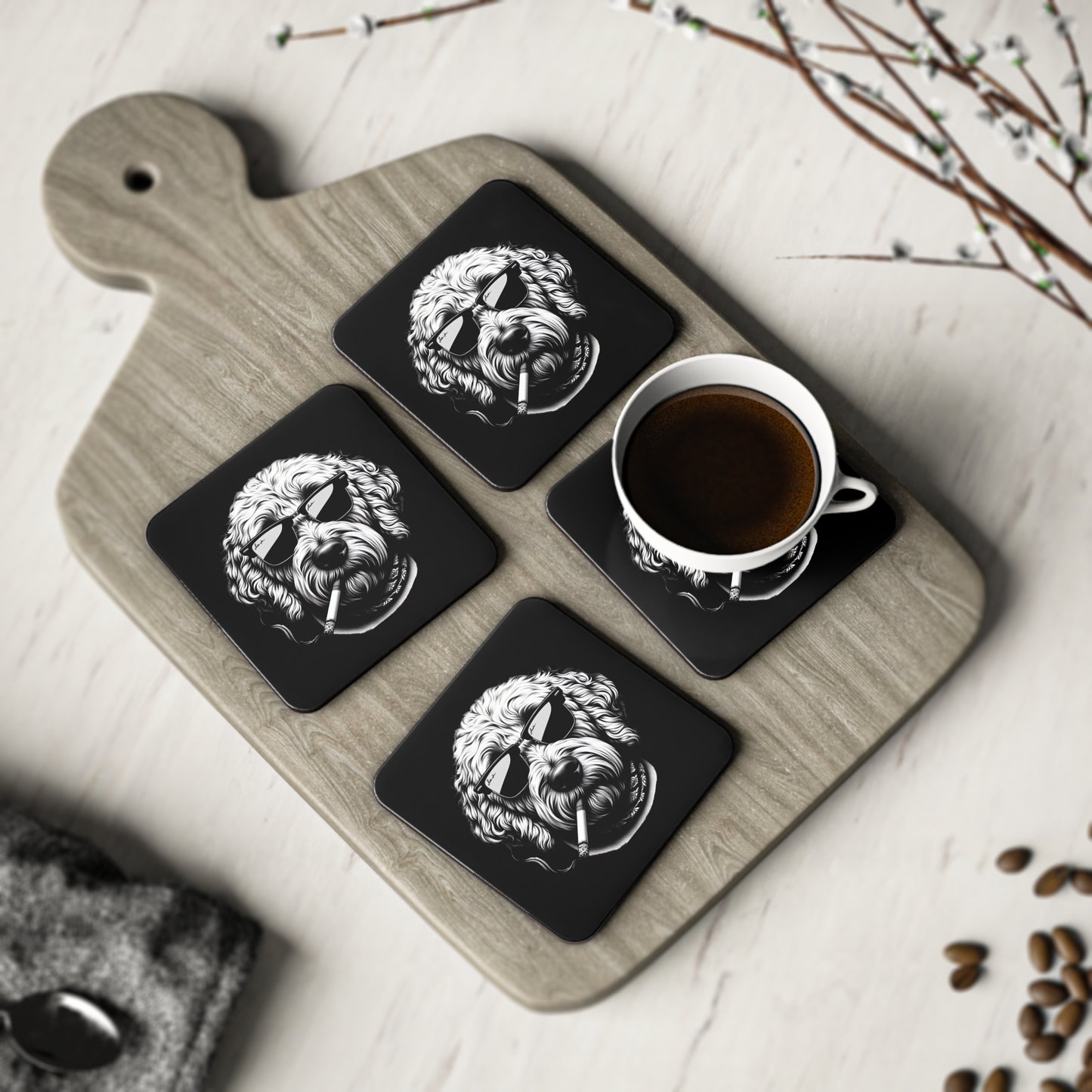 Bad Dog coasters in Black: Sold as Singles or Set of 4 : Round or Square