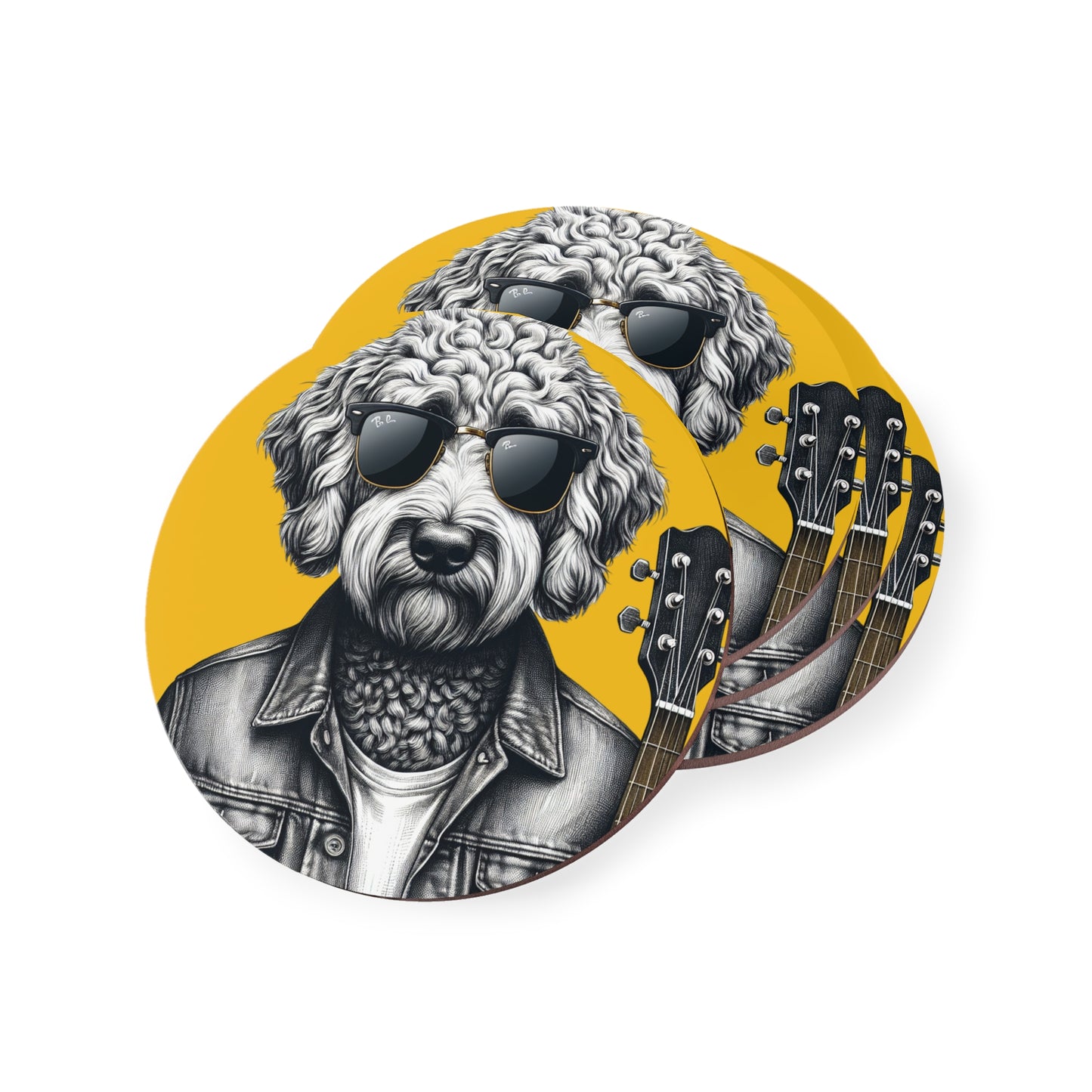 Rockin' Doodle Coasters in Yellow: Sold as singles or Set of 4 : Round or Square