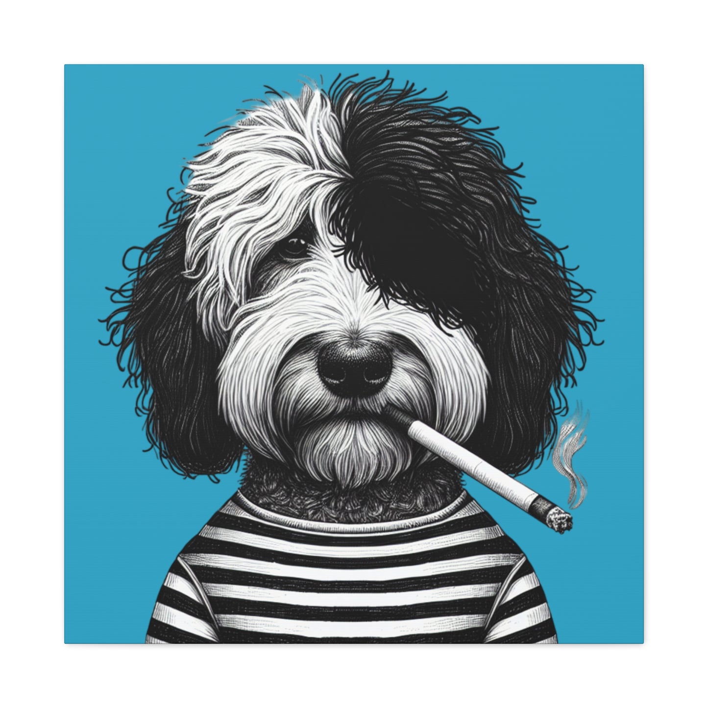 Bad dog Woofy Pesci Art Print on Turquoise