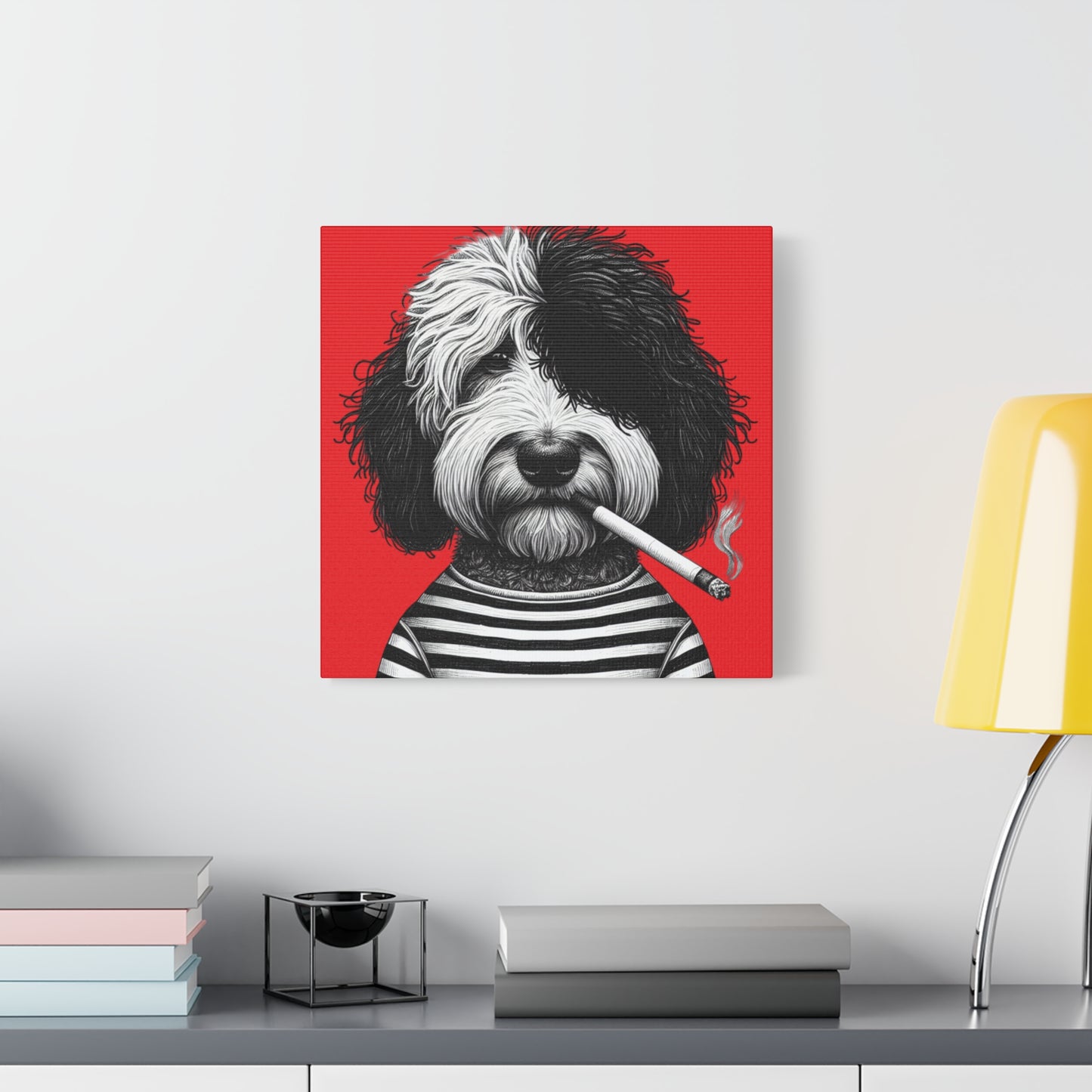 Bad dog Woofy Pesci Art Print on Red