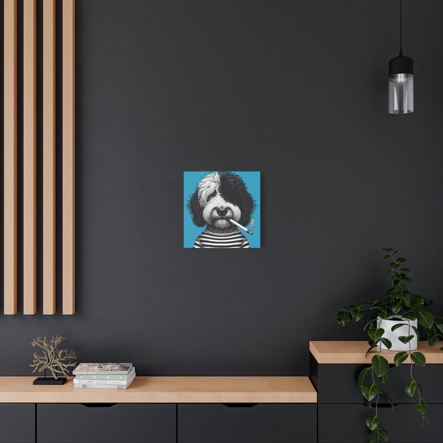 Bad dog Woofy Pesci Art Print on Turquoise
