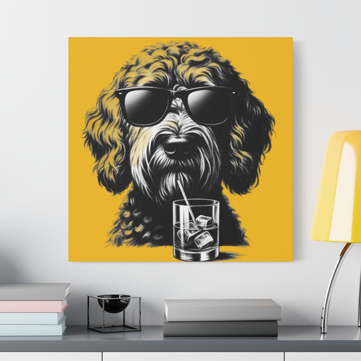 Bad Dog Art Print on yellow