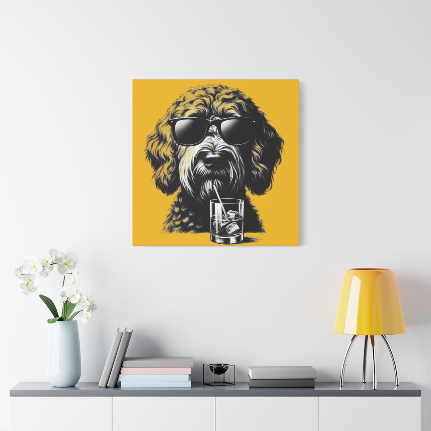 Bad Dog Art Print on yellow