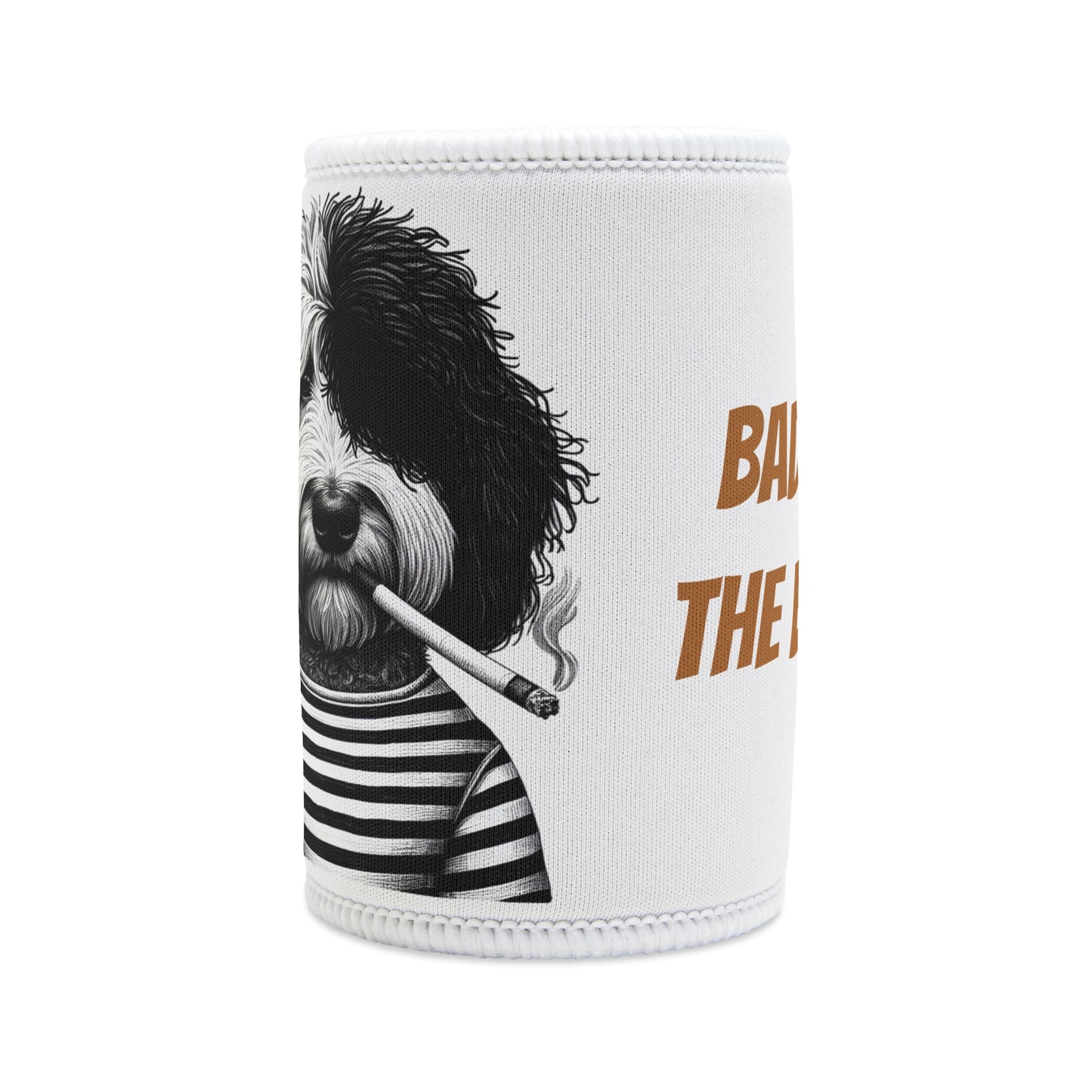 Stubby Holder Bad dog 'Woofy Pesci' in White - Buffoodle Designs