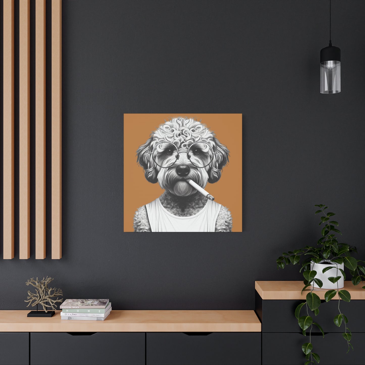 Bad Dog Tony Snarlpano Art Print on Brown