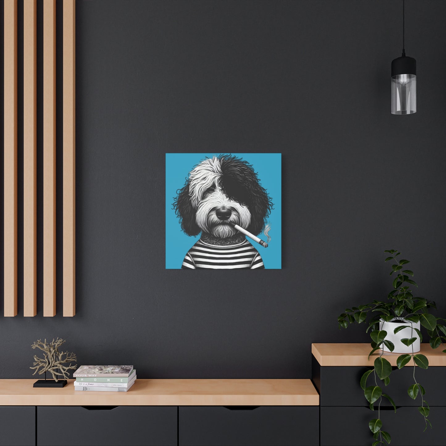 Bad dog Woofy Pesci Art Print on Turquoise