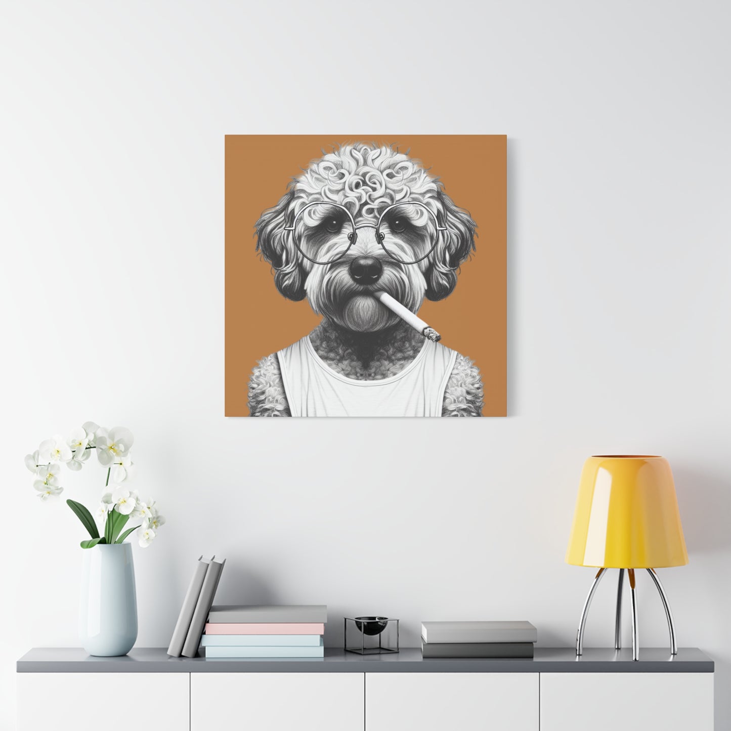Bad Dog Tony Snarlpano Art Print on Brown